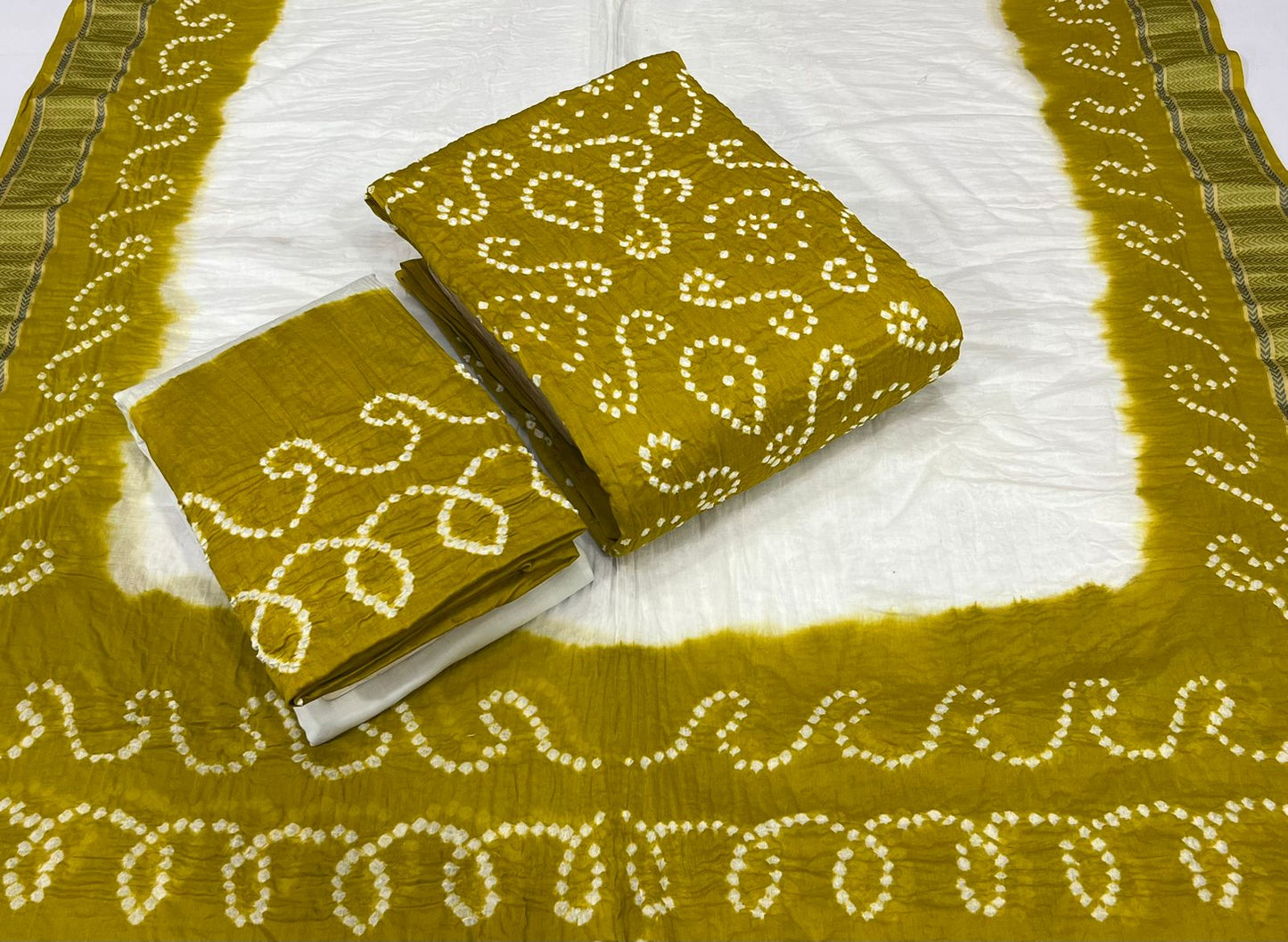 Cotton Satin White Concept Contrast Kutch Bandhani Material (Unstitched) - Premium  from Ethenika.com - Just INR 1590! Shop now at Ethenika.com