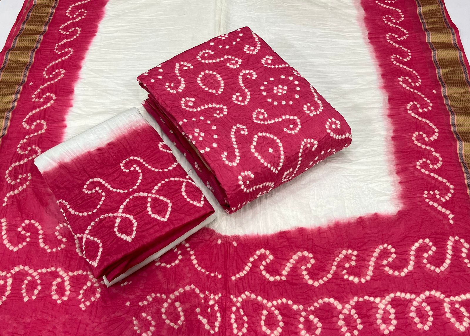 Cotton Satin White Concept Contrast Kutch Bandhani Material (Unstitched) - Premium  from Ethenika.com - Just INR 1590! Shop now at Ethenika.com