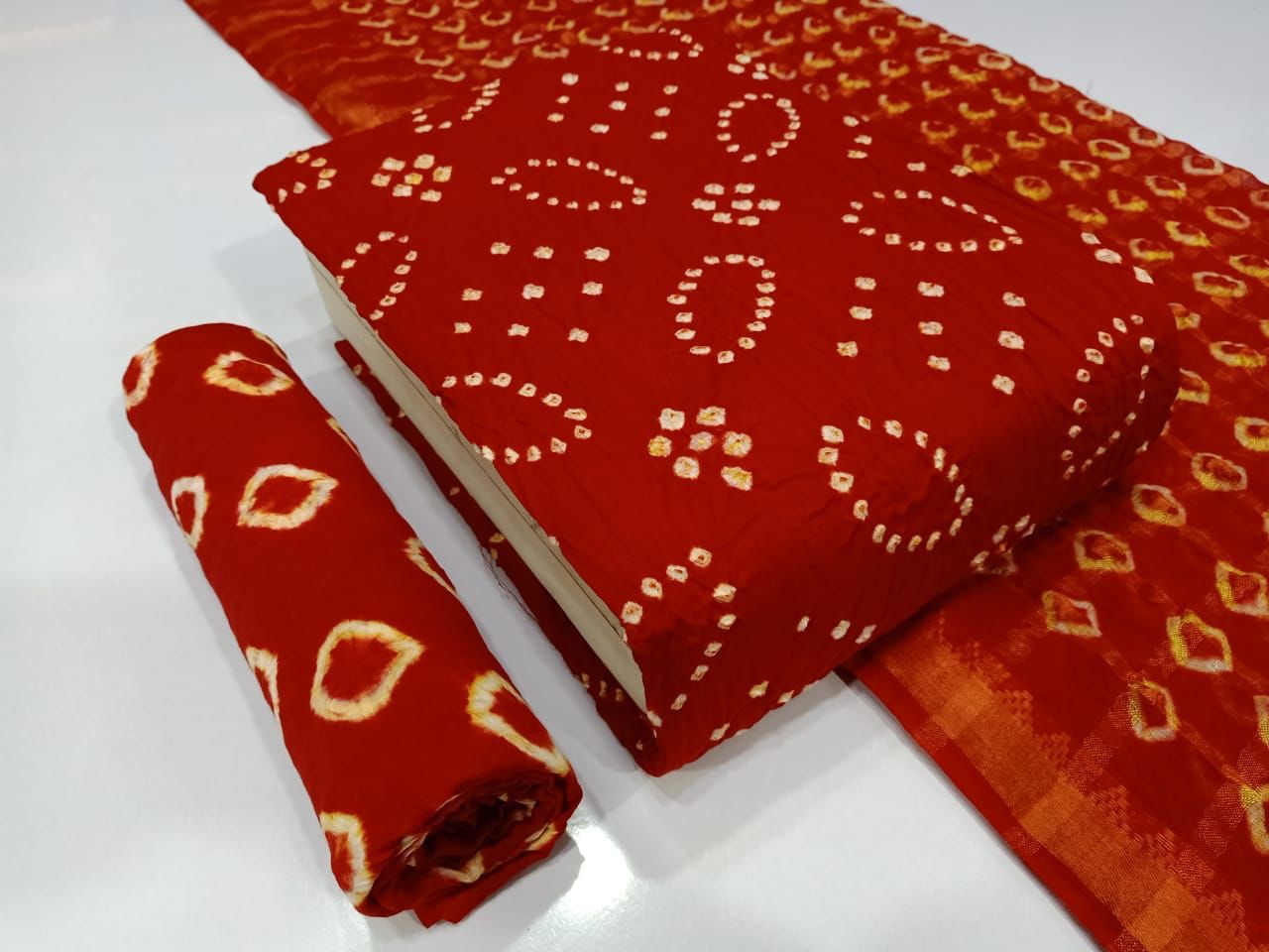 Cotton Satin Self Color Bandhani Dress Material ( Unstitched) - Premium  from Ethenika.com - Just INR 1390! Shop now at Ethenika.com