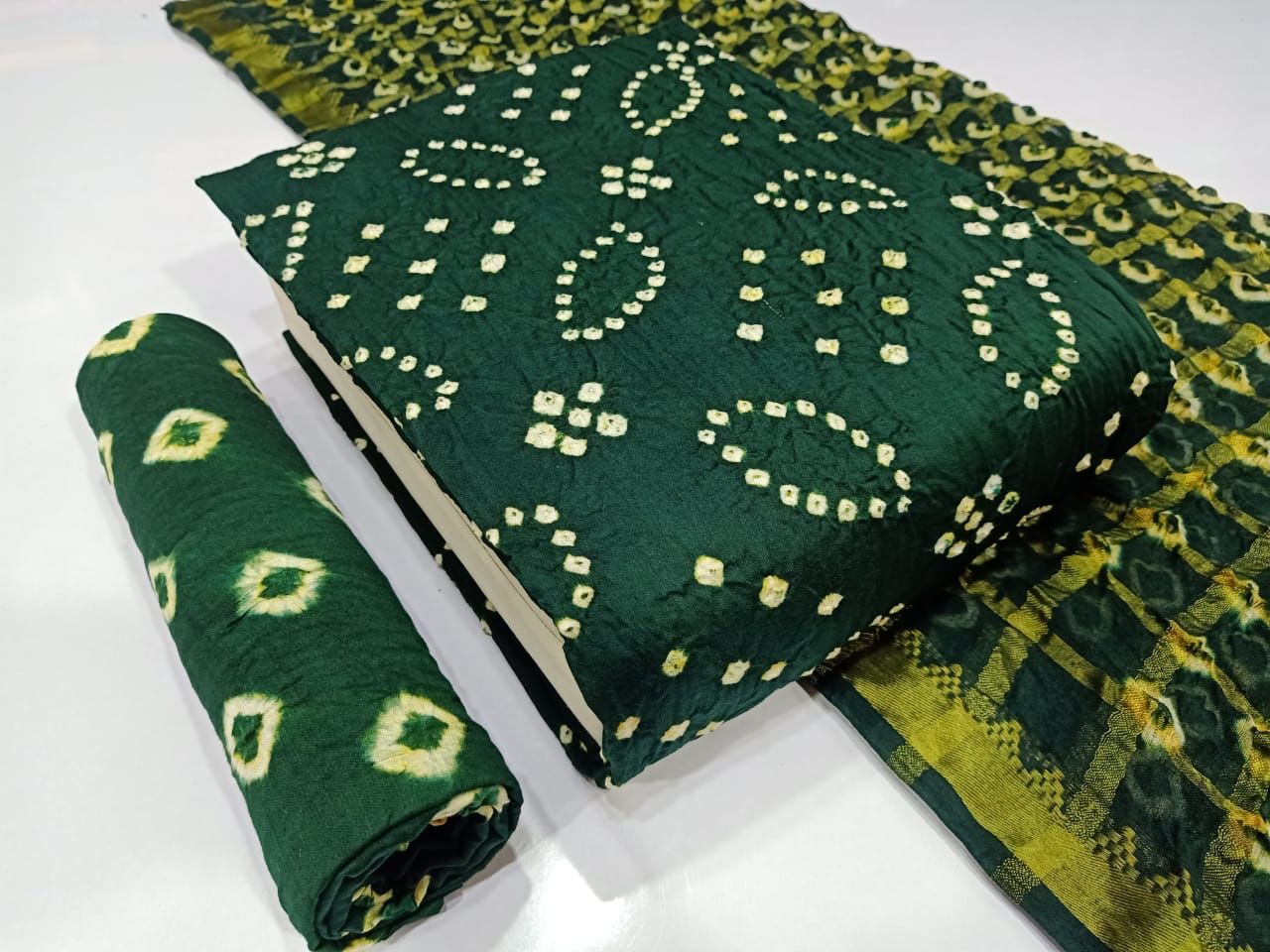 Cotton Satin Self Color Bandhani Dress Material ( Unstitched) - Premium  from Ethenika.com - Just INR 1390! Shop now at Ethenika.com