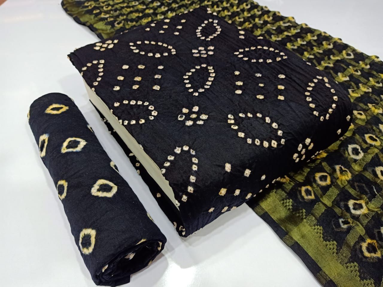 Cotton Satin Self Color Bandhani Dress Material ( Unstitched) - Premium  from Ethenika.com - Just INR 1390! Shop now at Ethenika.com