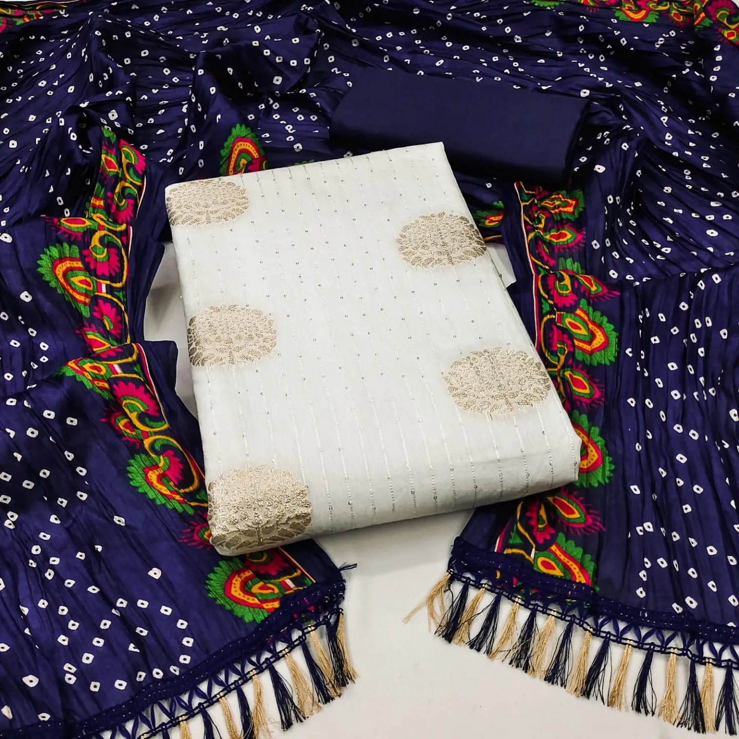 Jeckard Butta Croset work Bandhani Print Dupatta Dress Material (Unstitched) - Premium from Ethenika.com - Just INR 1290! Shop now at Ethenika.com
