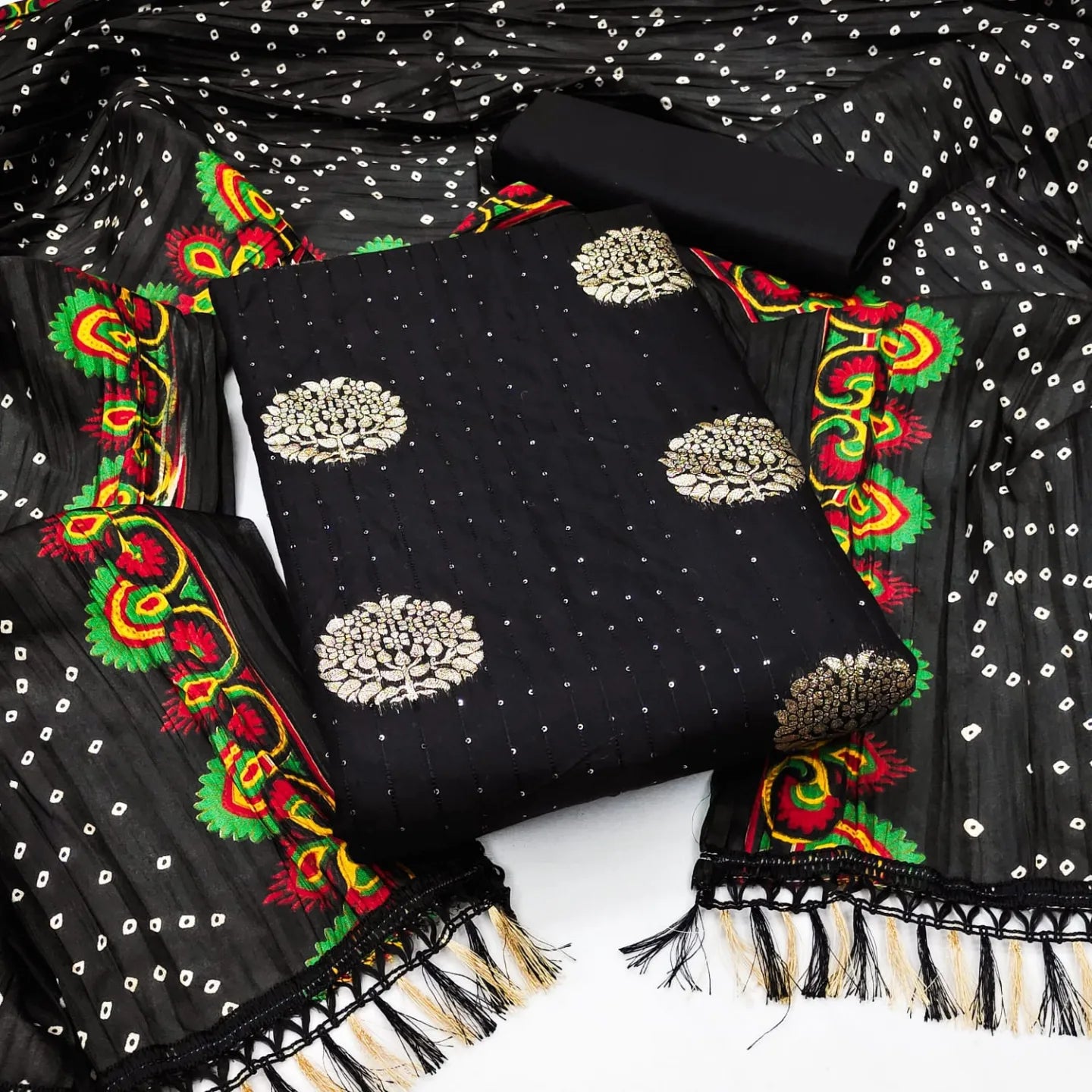 Jeckard Butta Croset work Bandhani Print Dupatta Dress Material (Unstitched) - Premium from Ethenika.com - Just INR 1290! Shop now at Ethenika.com