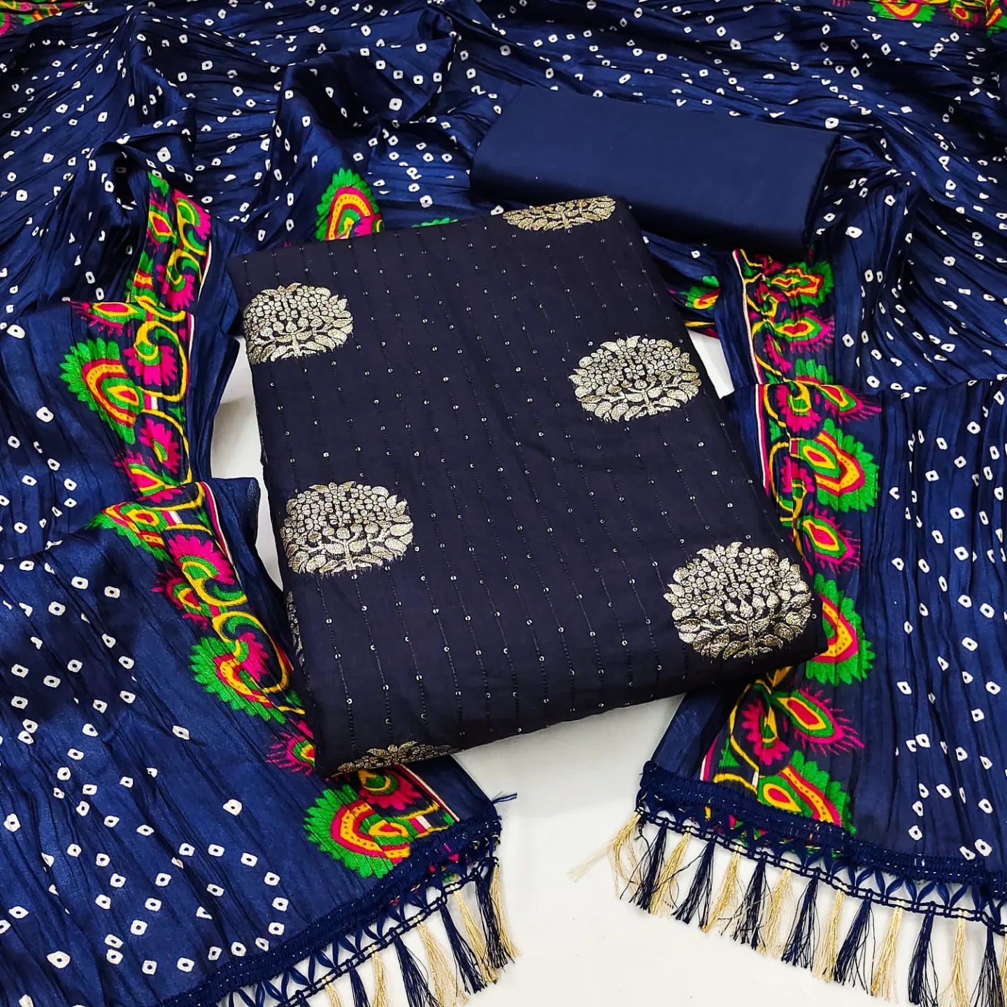 Jeckard Butta Croset work Bandhani Print Dupatta Dress Material (Unstitched) - Premium from Ethenika.com - Just INR 1290! Shop now at Ethenika.com