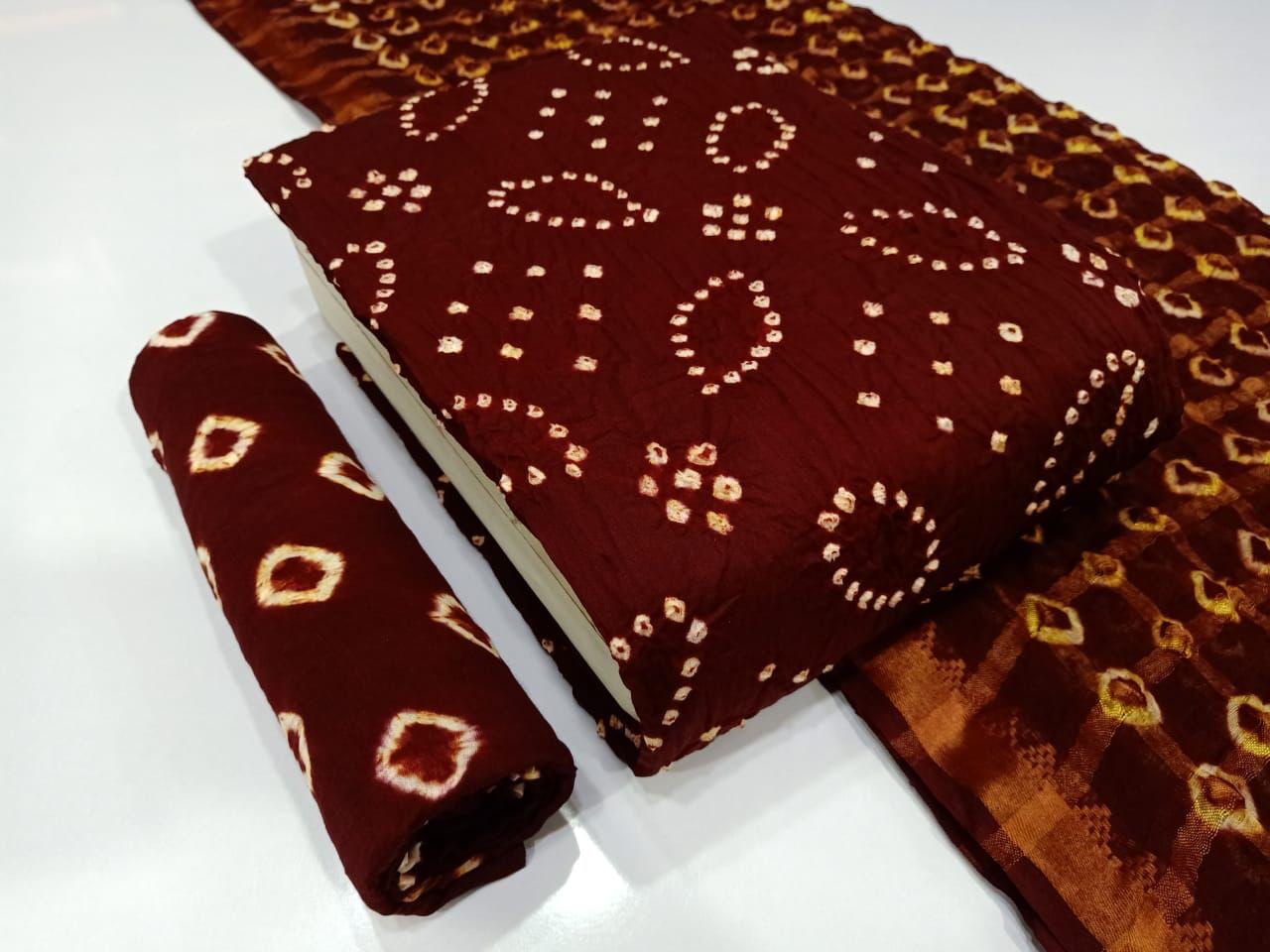 Cotton Satin Self Color Bandhani Dress Material ( Unstitched) - Premium  from Ethenika.com - Just INR 1390! Shop now at Ethenika.com