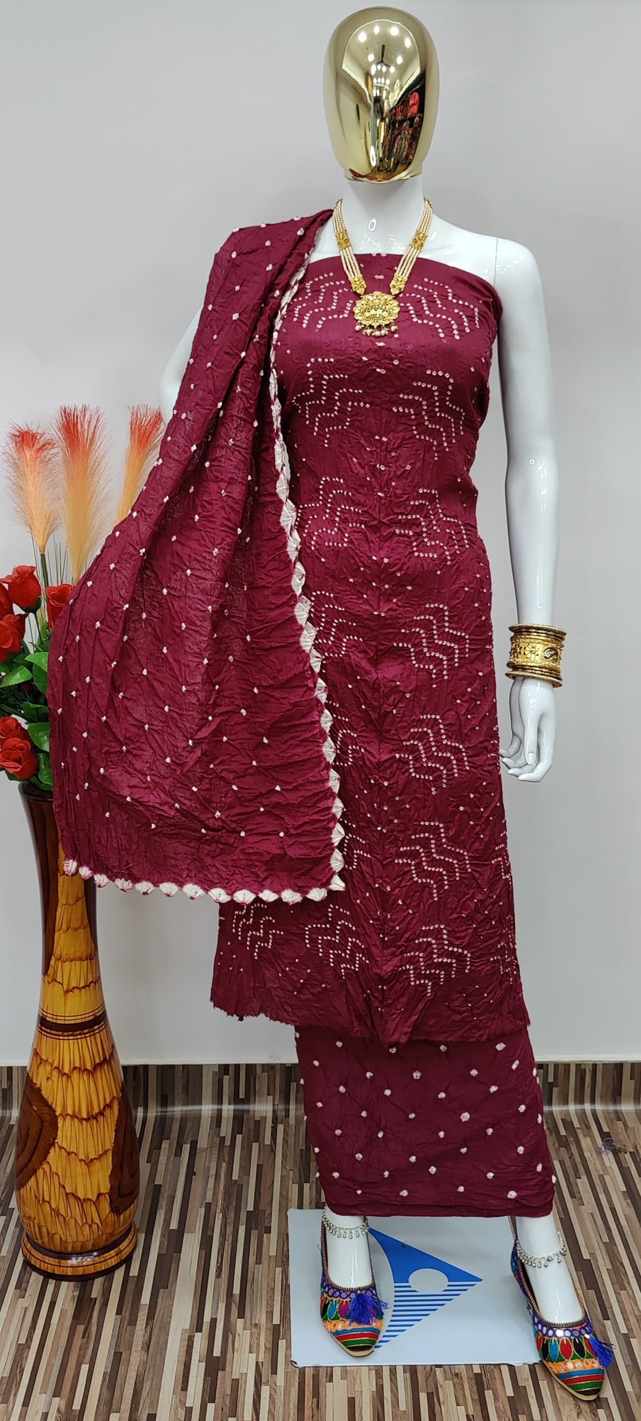 Cotton Self Color Bandhani Dress Material - Premium  from Ethenika.com - Just INR 1490! Shop now at Ethenika.com