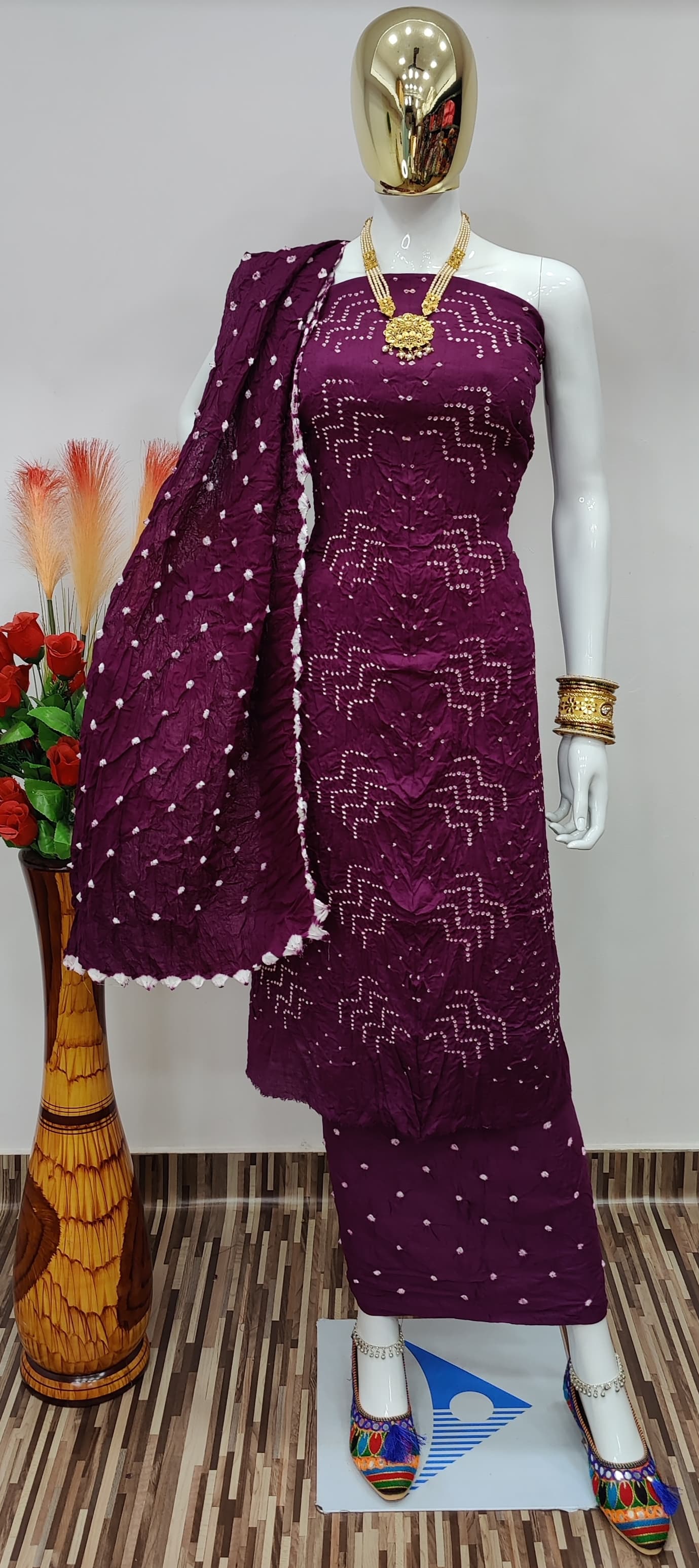 Cotton Self Color Bandhani Dress Material - Premium  from Ethenika.com - Just INR 1490! Shop now at Ethenika.com