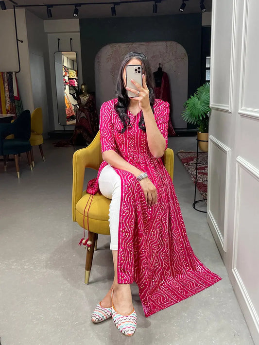 Cotton foil Printed work Bandhani Print Kurti - Premium  from Ethenika.com - Just INR 1490! Shop now at Ethenika.com