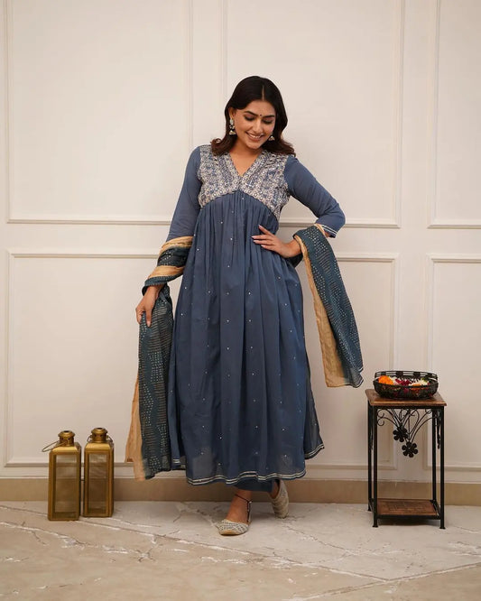 Zari weaving Embroidery work Alia cut Dress - Premium  from Ethenika.com - Just INR 2190! Shop now at Ethenika.com