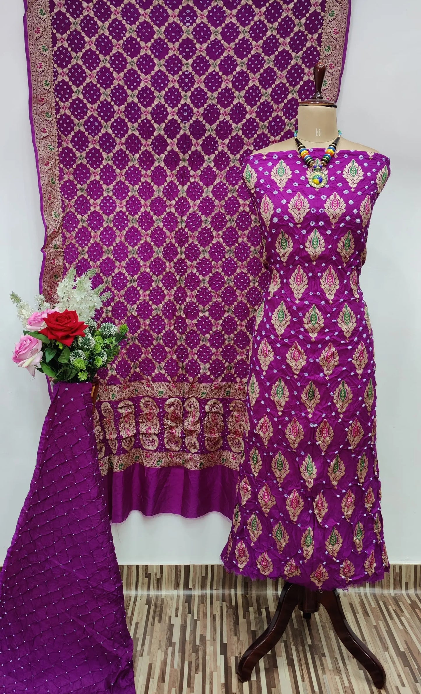 Dhupiyan Silk Authentic Hande made Jamanagar kasab work Bandhani dress material - Premium from Ethenika.com - Just INR 4990! Shop now at Ethenika.com