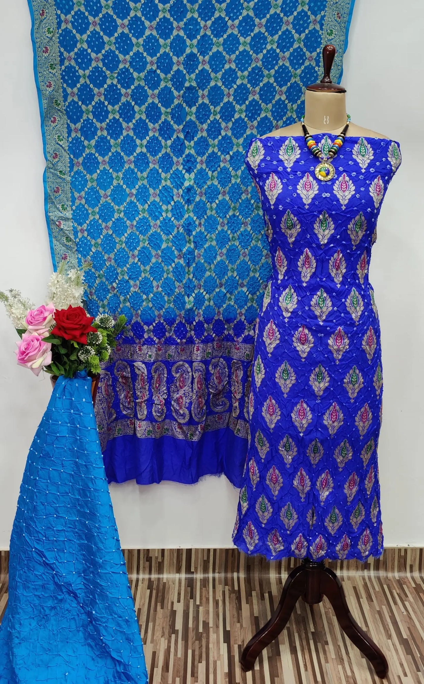 Dhupiyan Silk Authentic Hande made Jamanagar kasab work Bandhani dress material - Premium from Ethenika.com - Just INR 4990! Shop now at Ethenika.com