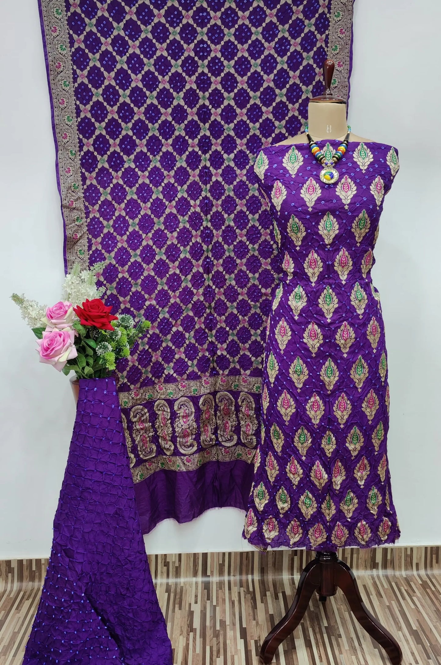 Dhupiyan Silk Authentic Hande made Jamanagar kasab work Bandhani dress material - Premium from Ethenika.com - Just INR 4990! Shop now at Ethenika.com