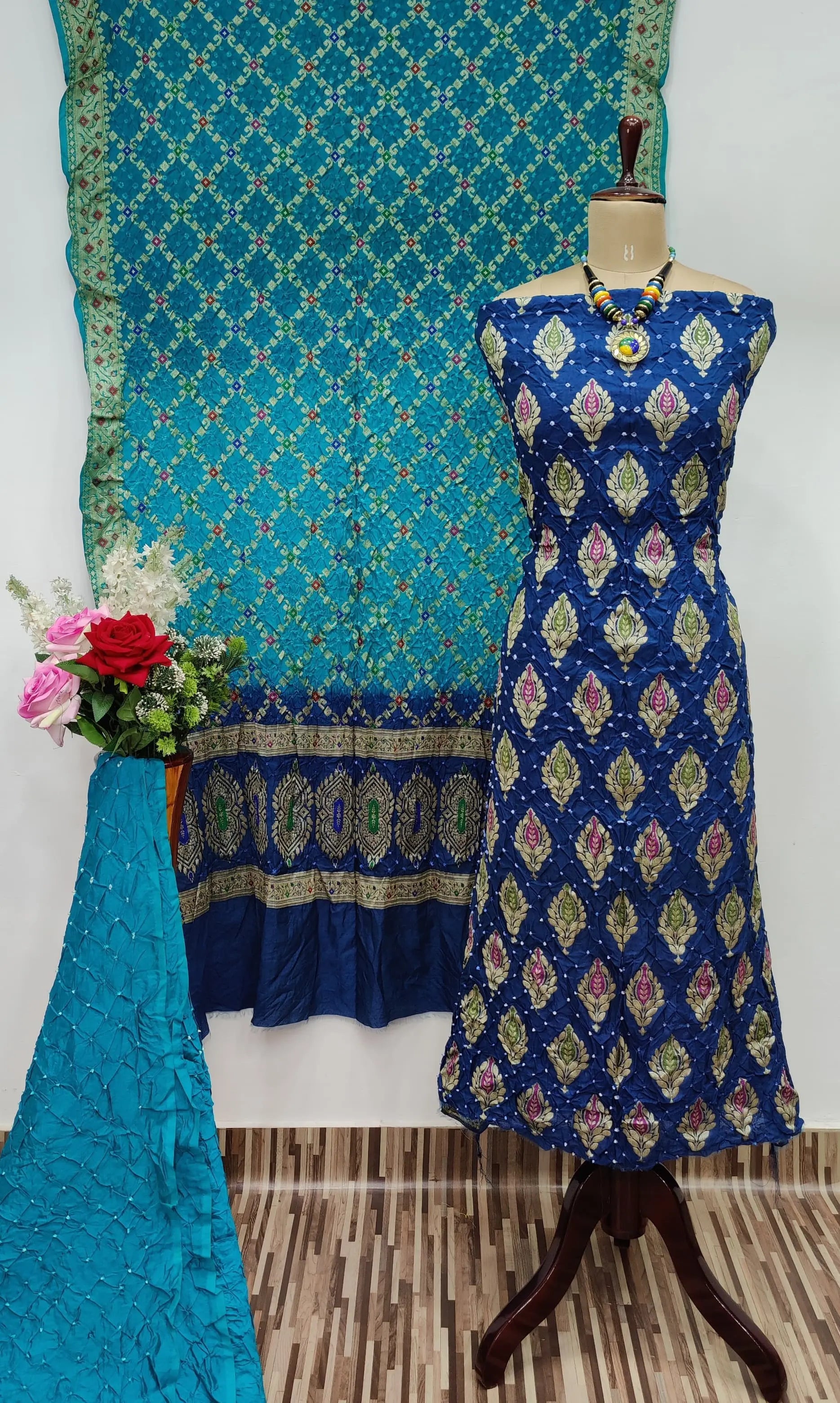 Dhupiyan Silk Authentic Hande made Jamanagar kasab work Bandhani dress material - Premium  from Ethenika.com - Just INR 4990! Shop now at Ethenika.com