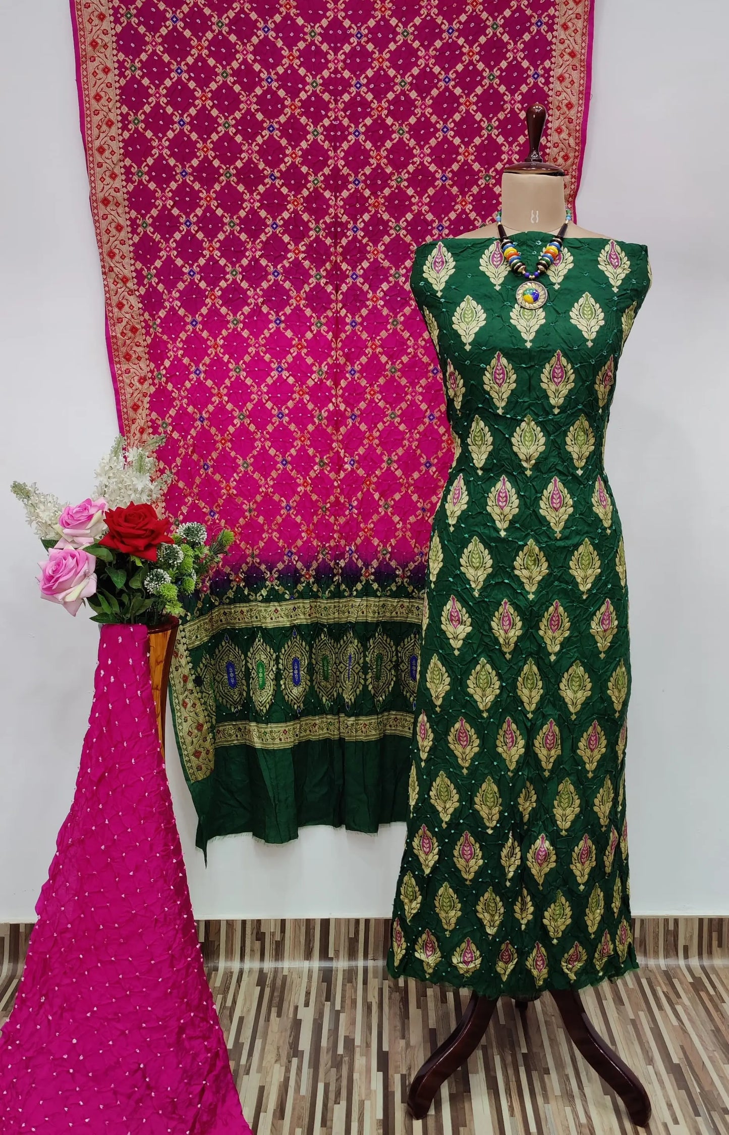 Dhupiyan Silk Authentic Hande made Jamanagar kasab work Bandhani dress material - Premium from Ethenika.com - Just INR 4990! Shop now at Ethenika.com