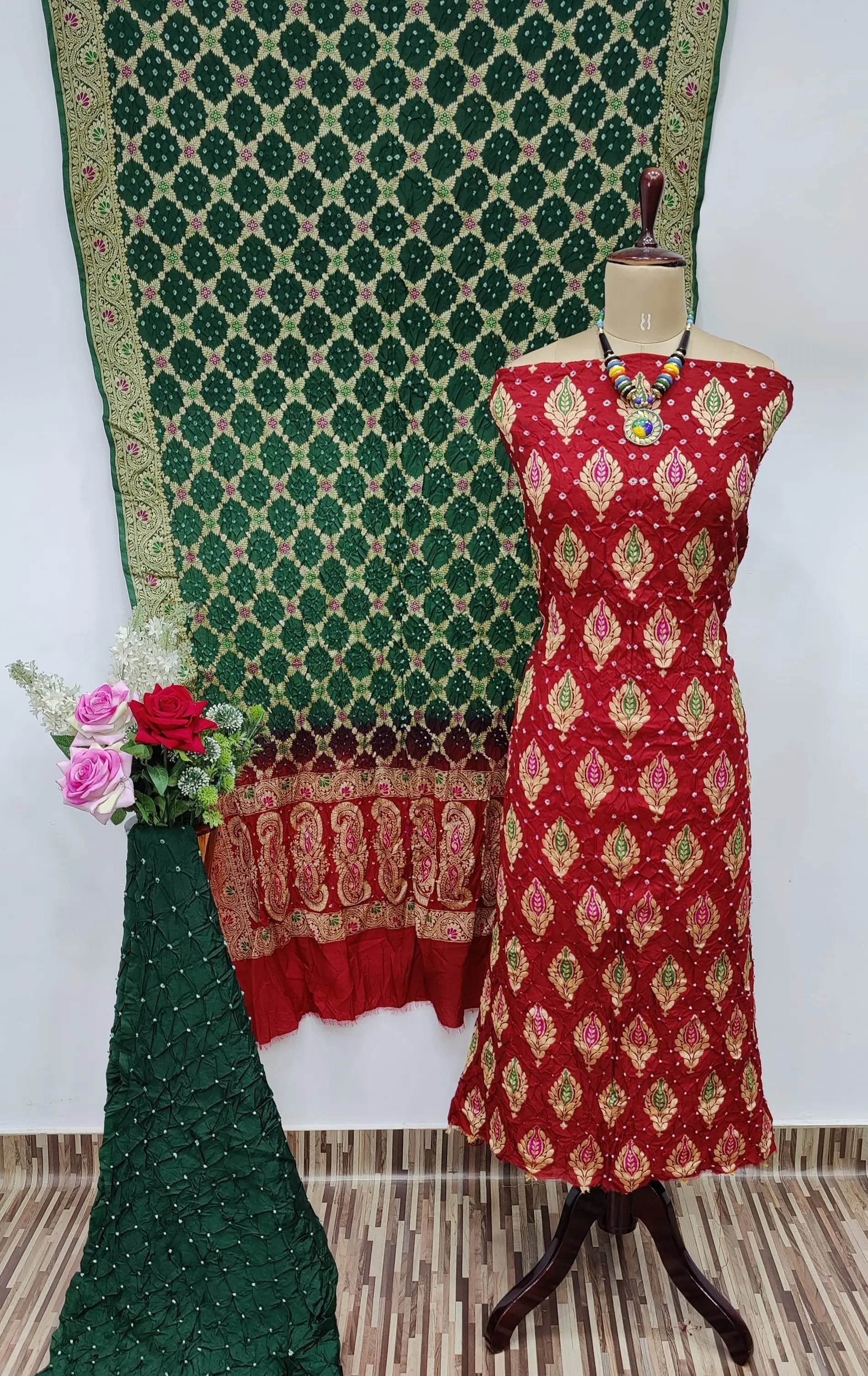 Dhupiyan Silk Authentic Hande made Jamanagar kasab work Bandhani dress material - Premium  from Ethenika.com - Just INR 4990! Shop now at Ethenika.com