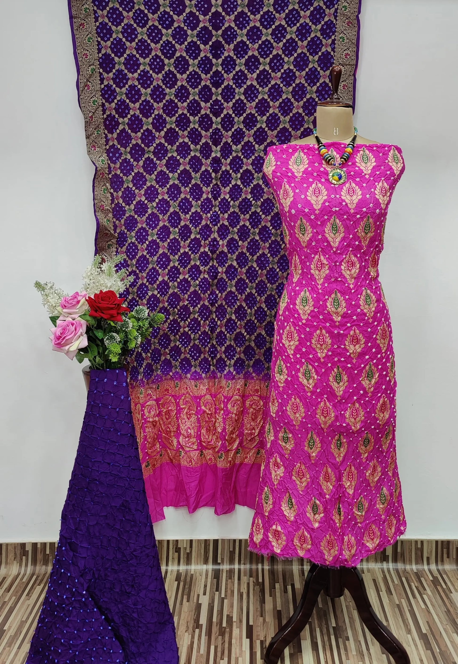 Dhupiyan Silk Authentic Hande made Jamanagar kasab work Bandhani dress material - Premium  from Ethenika.com - Just INR 4990! Shop now at Ethenika.com