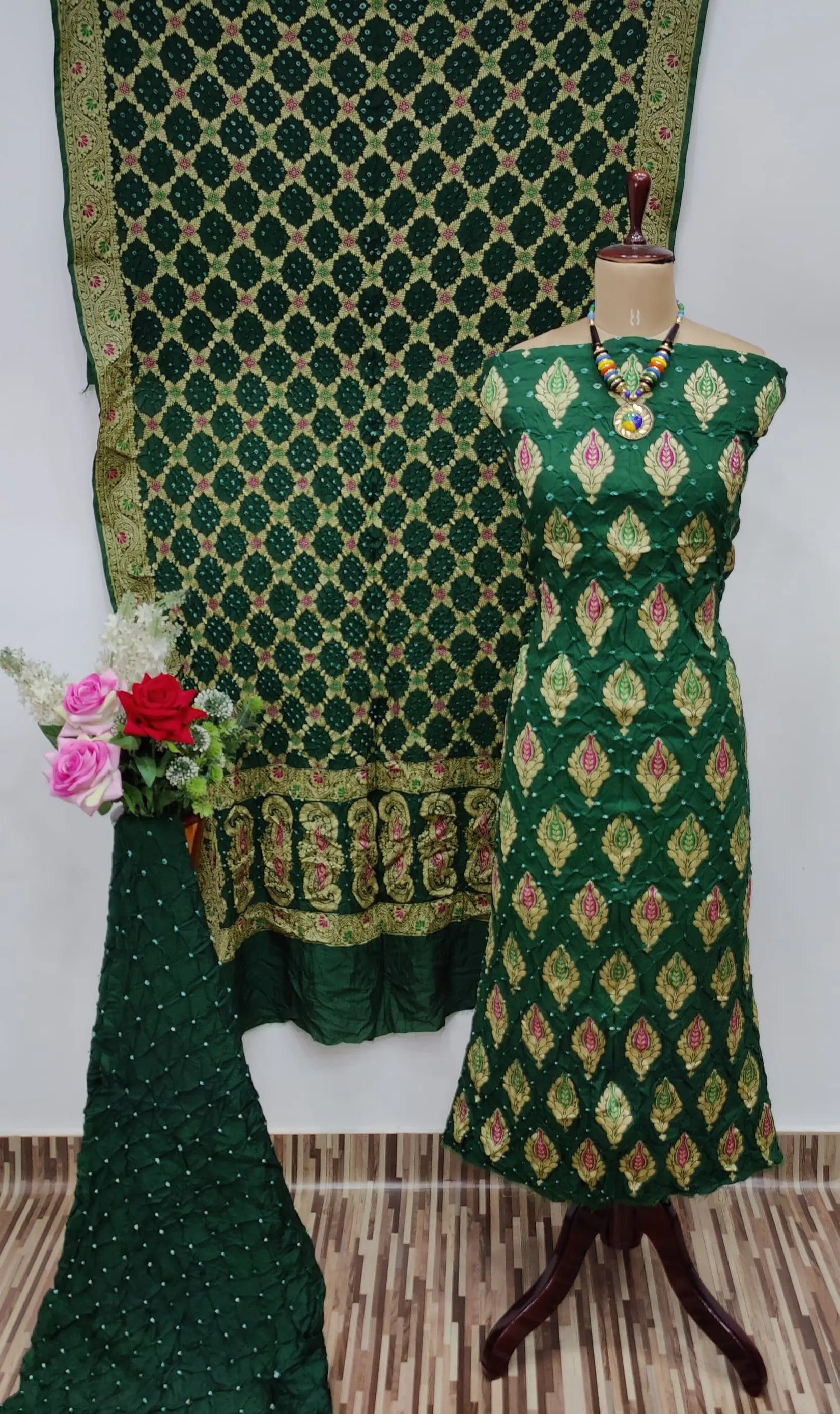 Dhupiyan Silk Authentic Hande made Jamanagar kasab work Bandhani dress material - Premium  from Ethenika.com  - Just INR 4990! Shop now at Ethenika.com