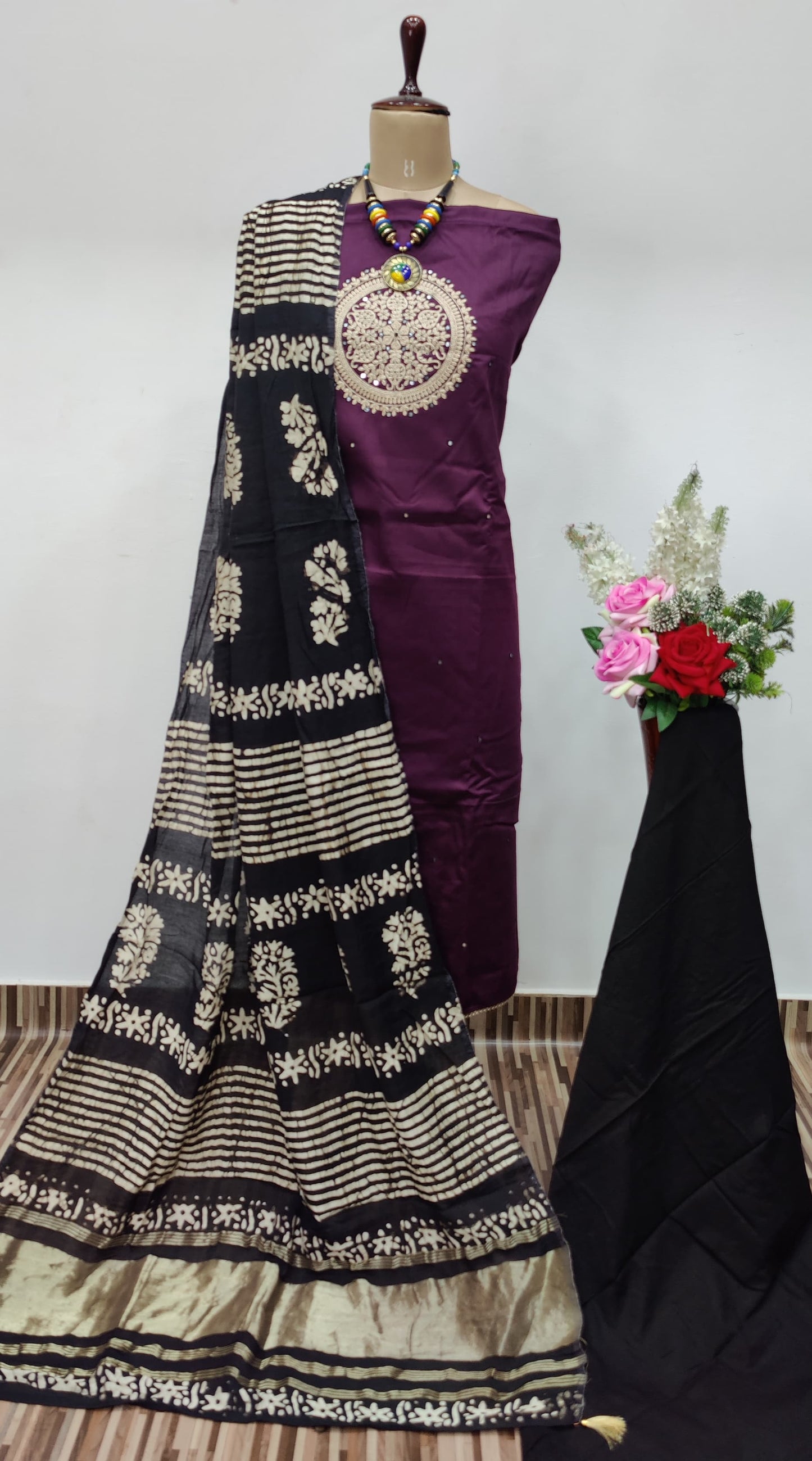 Neck mirror work Batik Work Dress Material - Premium from Ethenika.com - Just INR 1690! Shop now at Ethenika.com