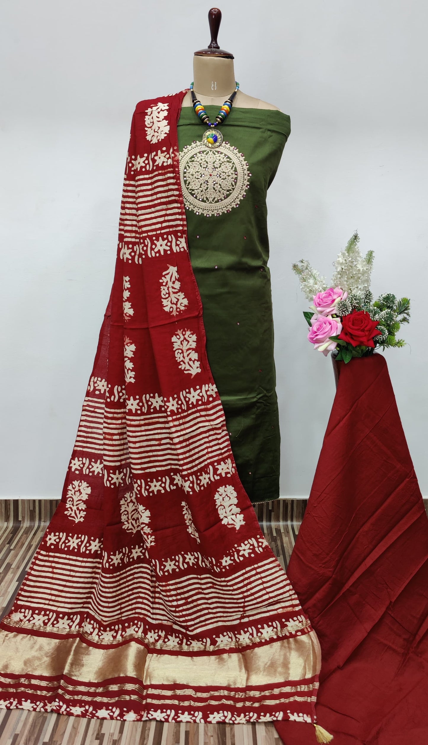 Neck mirror work Batik Work Dress Material - Premium from Ethenika.com - Just INR 1690! Shop now at Ethenika.com