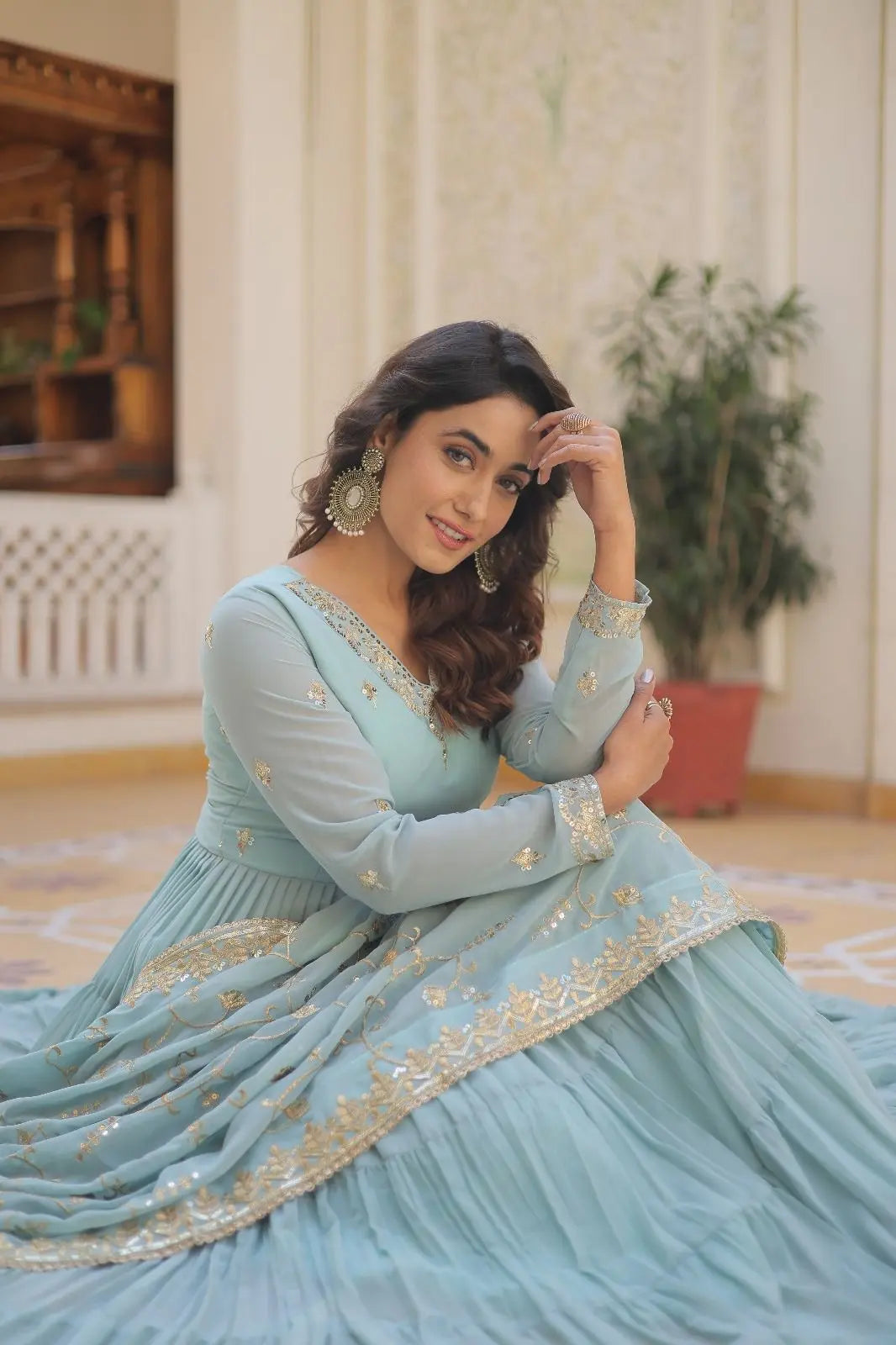 Faux Georgette seqence work Gown Dupatta Set - Premium from Ethenika.com - Just INR 2590! Shop now at Ethenika.com