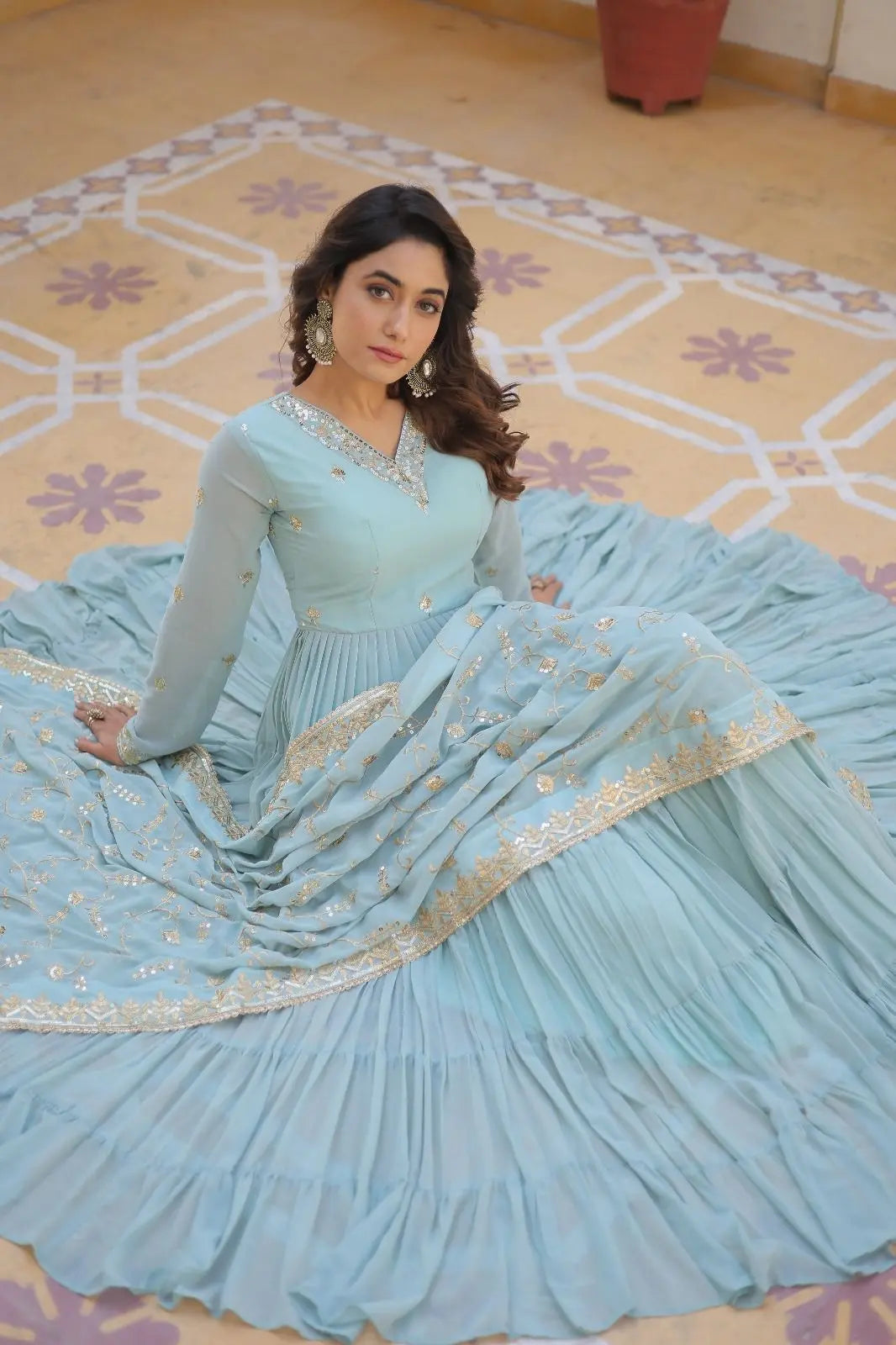 Faux Georgette seqence work Gown Dupatta Set - Premium from Ethenika.com - Just INR 2590! Shop now at Ethenika.com