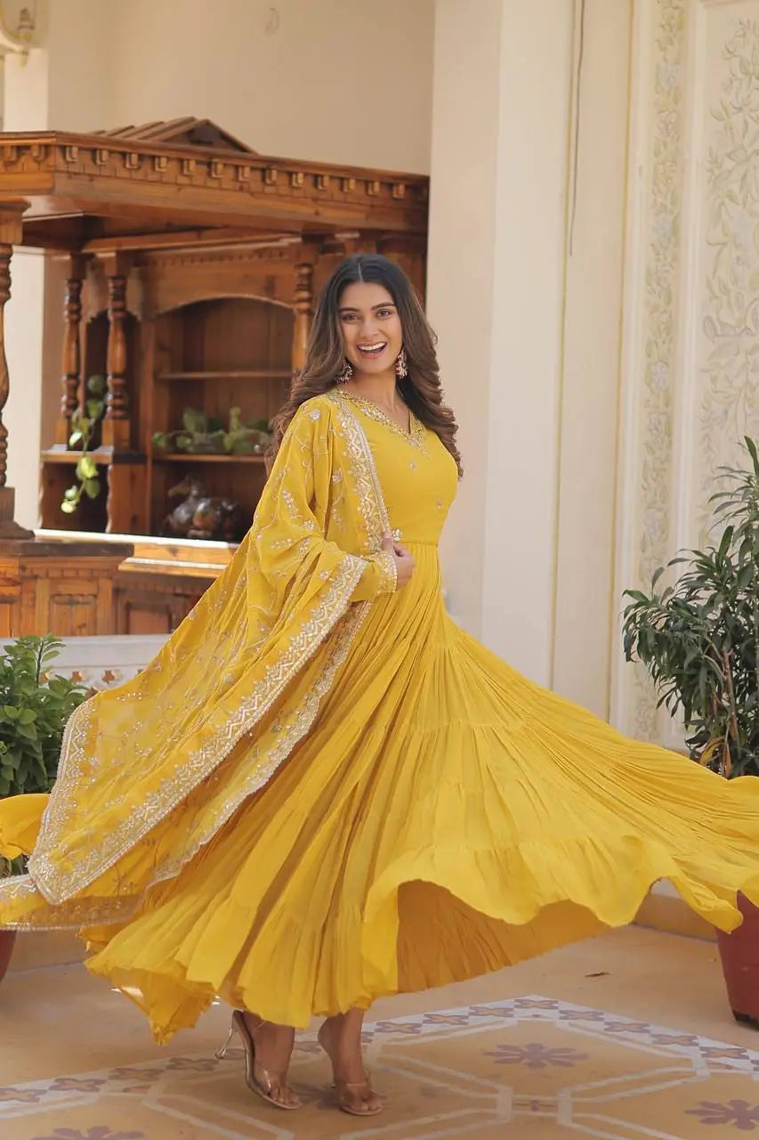 Faux Georgette seqence work Gown Dupatta Set - Premium  from Ethenika.com - Just INR 2590! Shop now at Ethenika.com