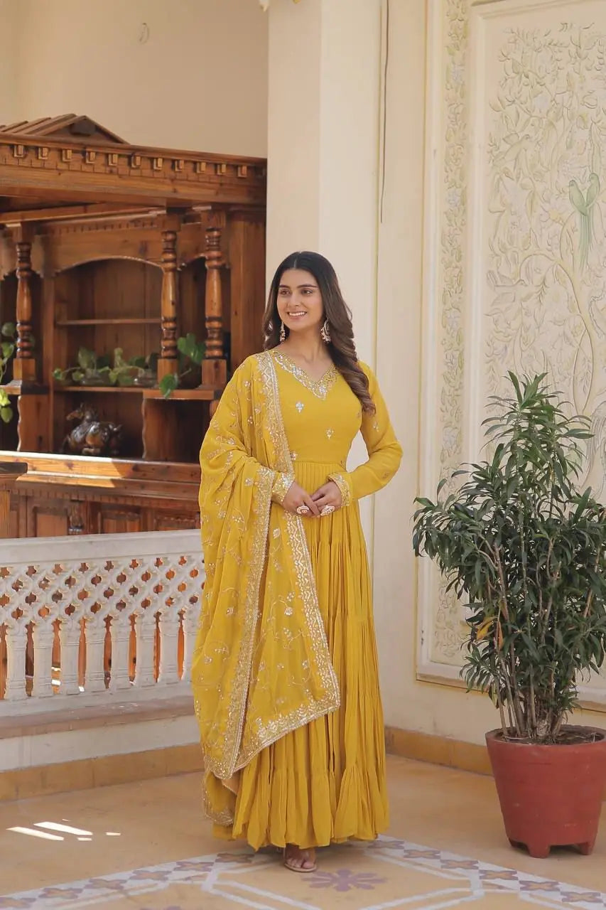 Faux Georgette seqence work Gown Dupatta Set - Premium from Ethenika.com - Just INR 2590! Shop now at Ethenika.com