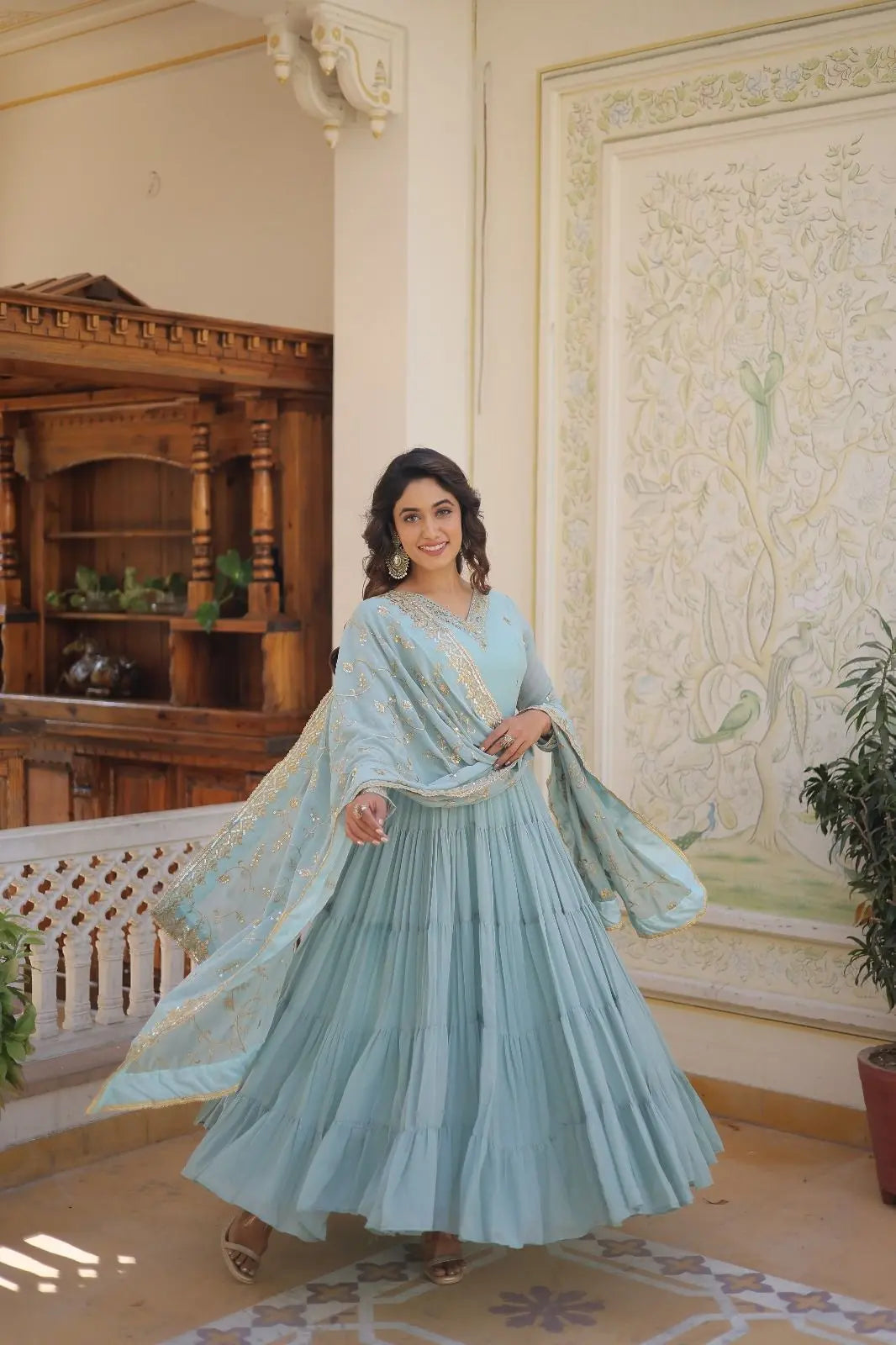 Faux Georgette seqence work Gown Dupatta Set - Premium from Ethenika.com - Just INR 2590! Shop now at Ethenika.com
