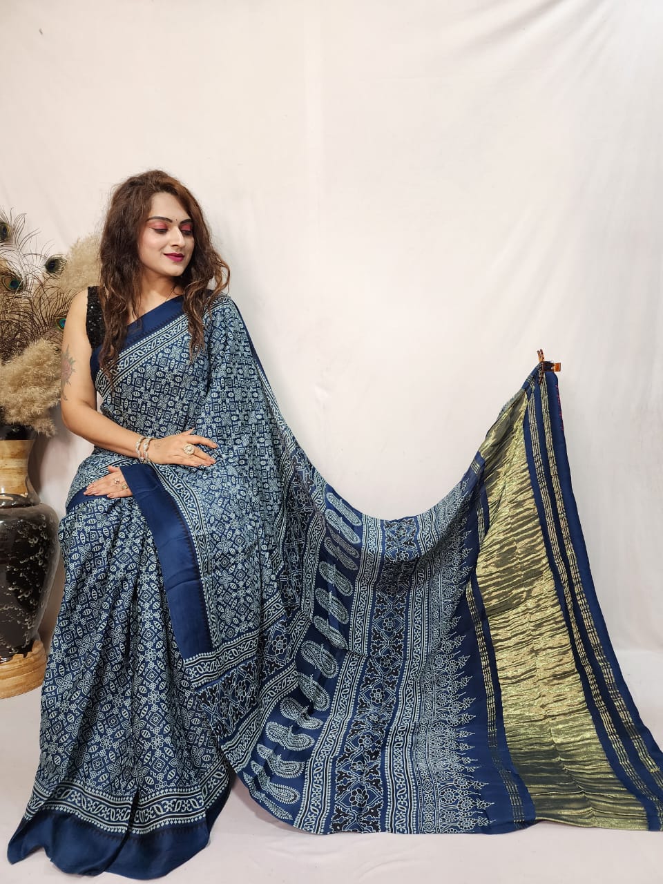 Modal Silk Ajrakh work Saree - Premium from Ethenika.com - Just INR 4290! Shop now at Ethenika.com