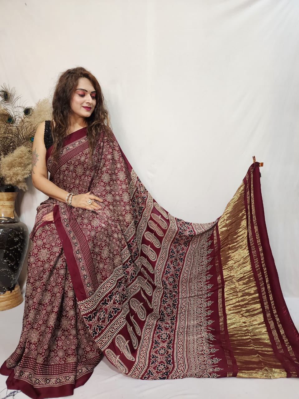 Modal Silk Ajrakh work Saree - Premium from Ethenika.com - Just INR 4290! Shop now at Ethenika.com