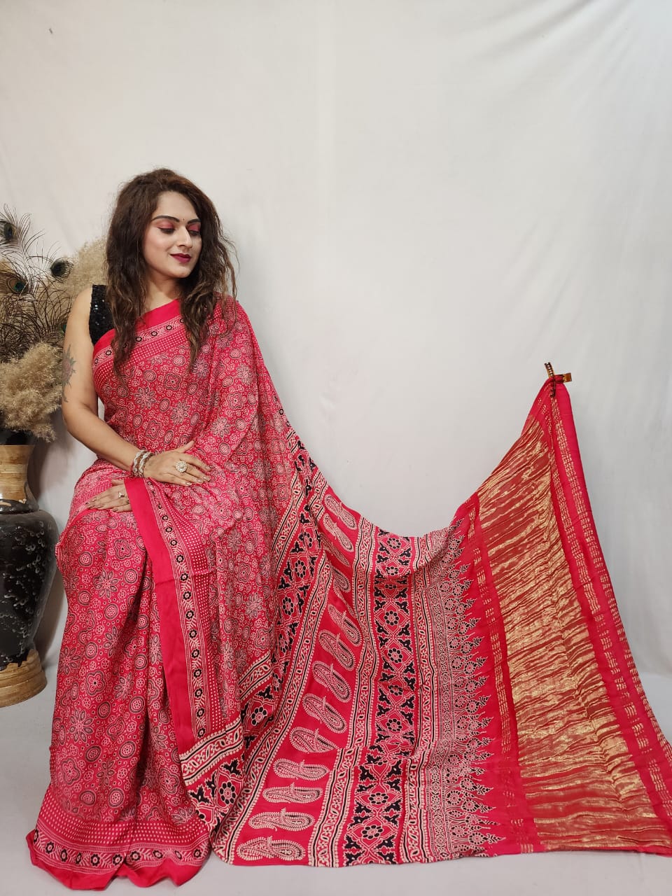 Modal Silk Ajrakh work Saree - Premium from Ethenika.com - Just INR 4290! Shop now at Ethenika.com