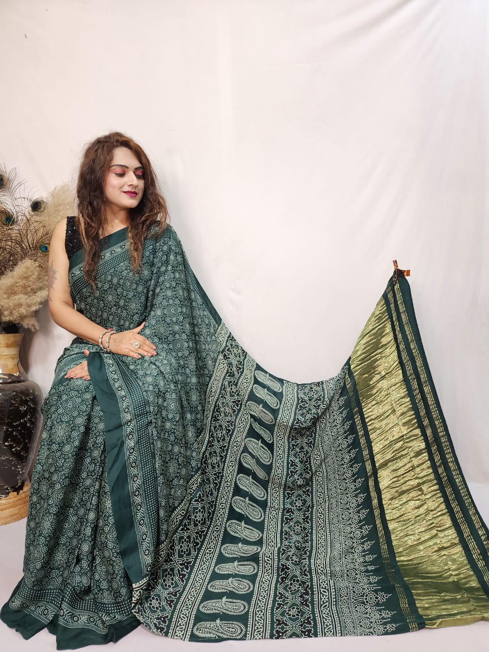 Modal Silk Ajrakh work Saree - Premium from Ethenika.com - Just INR 4290! Shop now at Ethenika.com