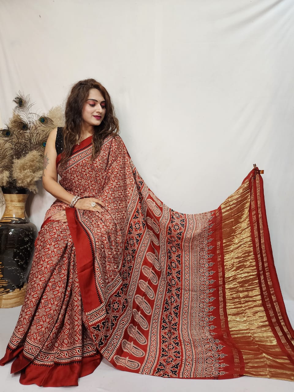 Modal Silk Ajrakh work Saree - Premium from Ethenika.com - Just INR 4290! Shop now at Ethenika.com