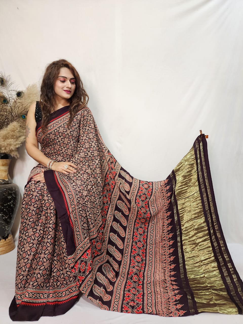 Modal Silk Ajrakh work Saree - Premium from Ethenika.com - Just INR 4290! Shop now at Ethenika.com