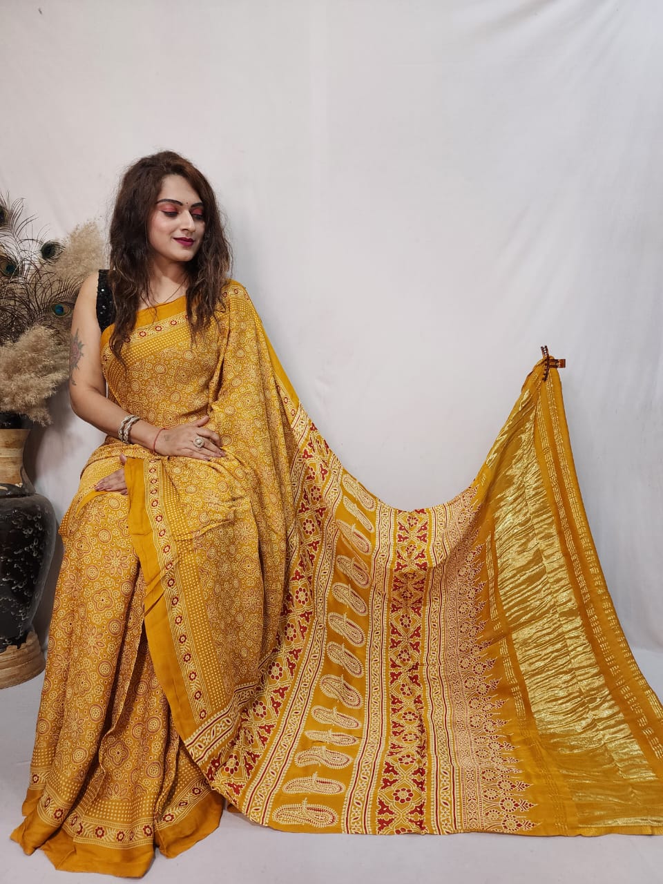Modal Silk Ajrakh work Saree - Premium from Ethenika.com - Just INR 4290! Shop now at Ethenika.com