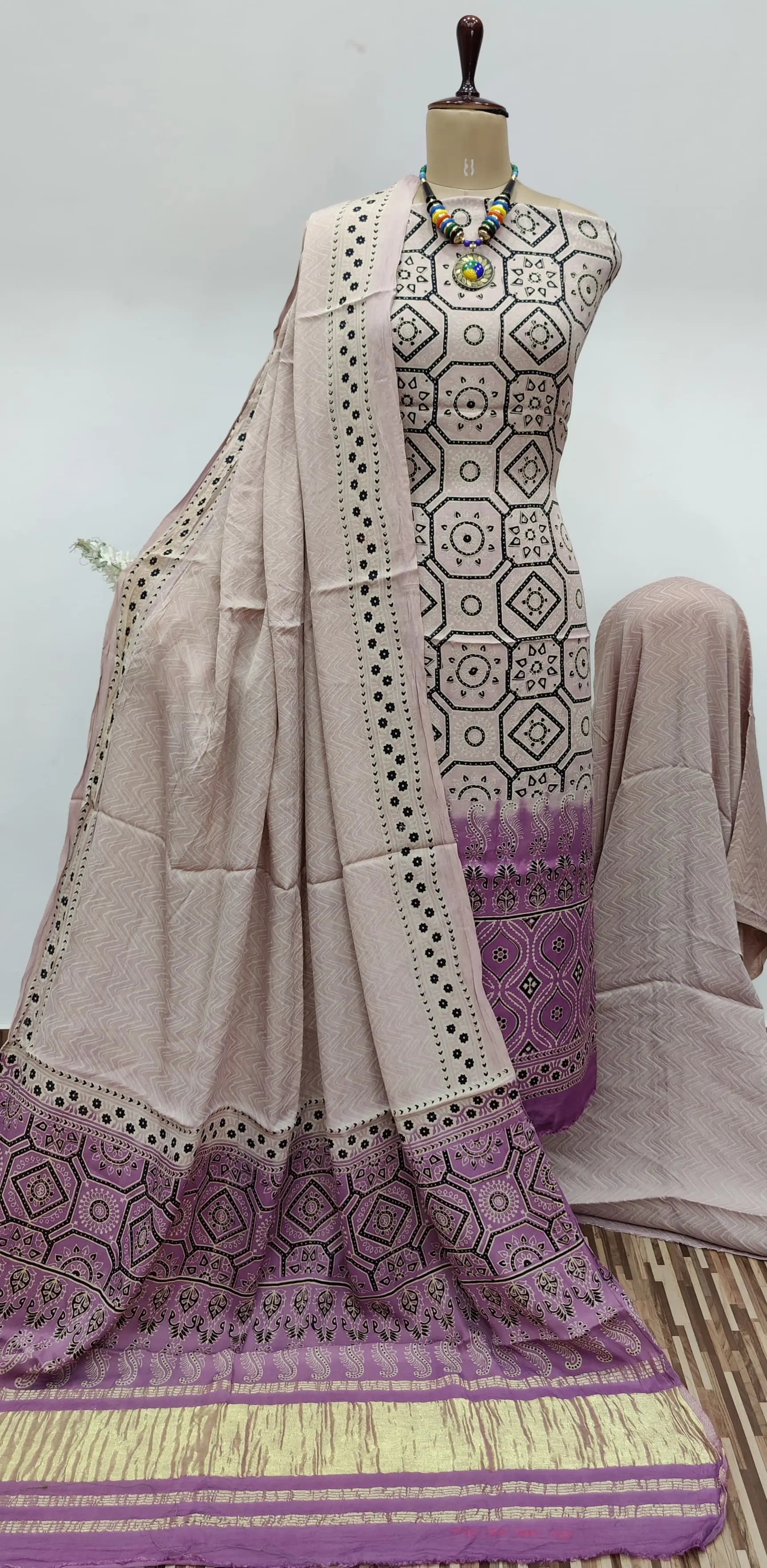 Modal Gazi Silk Hand Blocked Ajrakh Print Dress Material - Premium  from Ethenika.com - Just INR 5990! Shop now at Ethenika.com