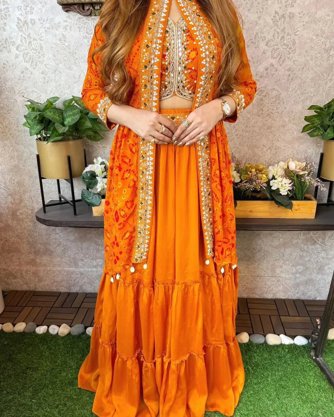Sequence Embroidery work Bandhani Print Lehenga Shrug Set - Premium from Ethenika.com - Just INR 2690! Shop now at Ethenika.com