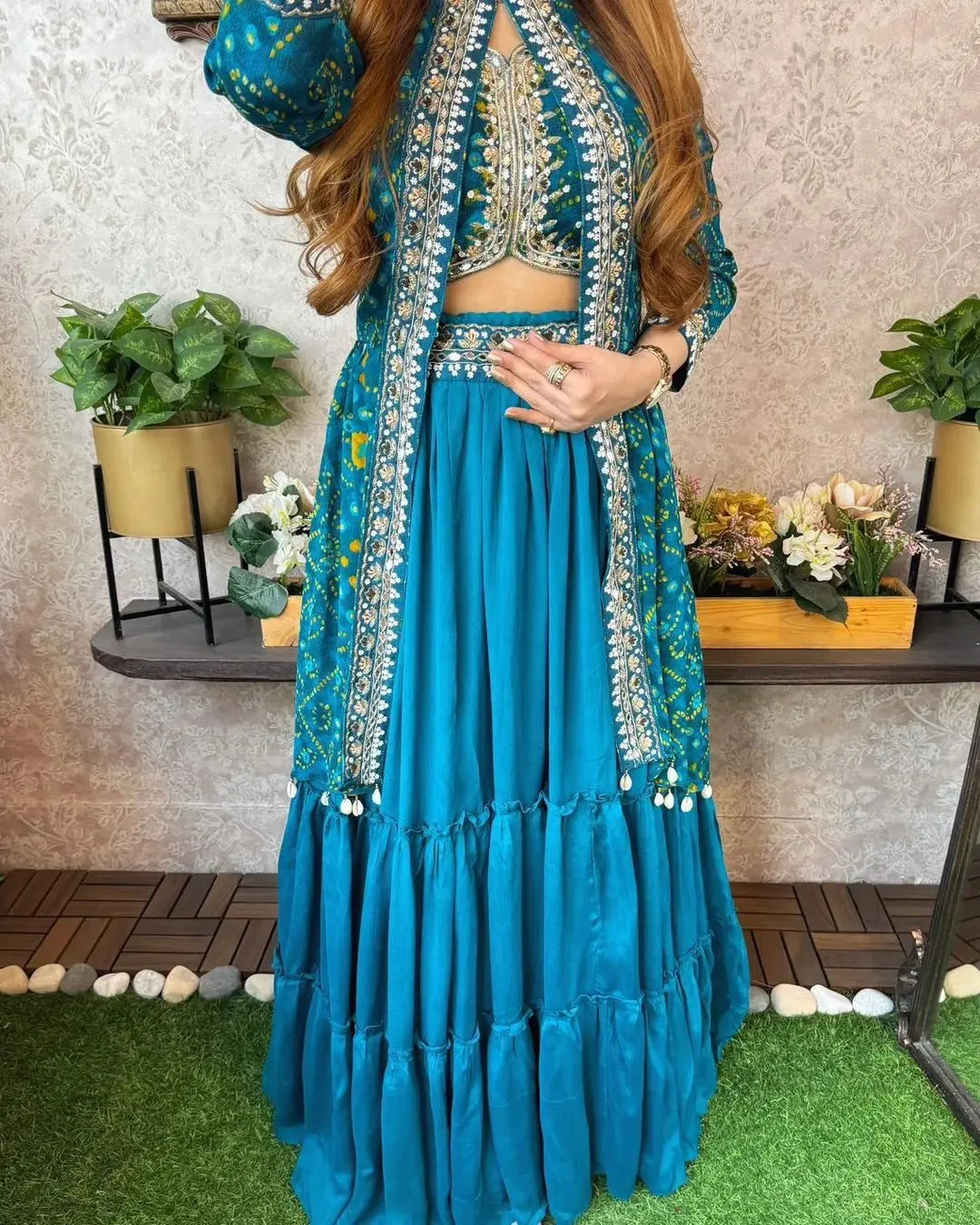 Sequence Embroidery work Bandhani Print Lehenga Shrug Set - Premium from Ethenika.com - Just INR 2690! Shop now at Ethenika.com