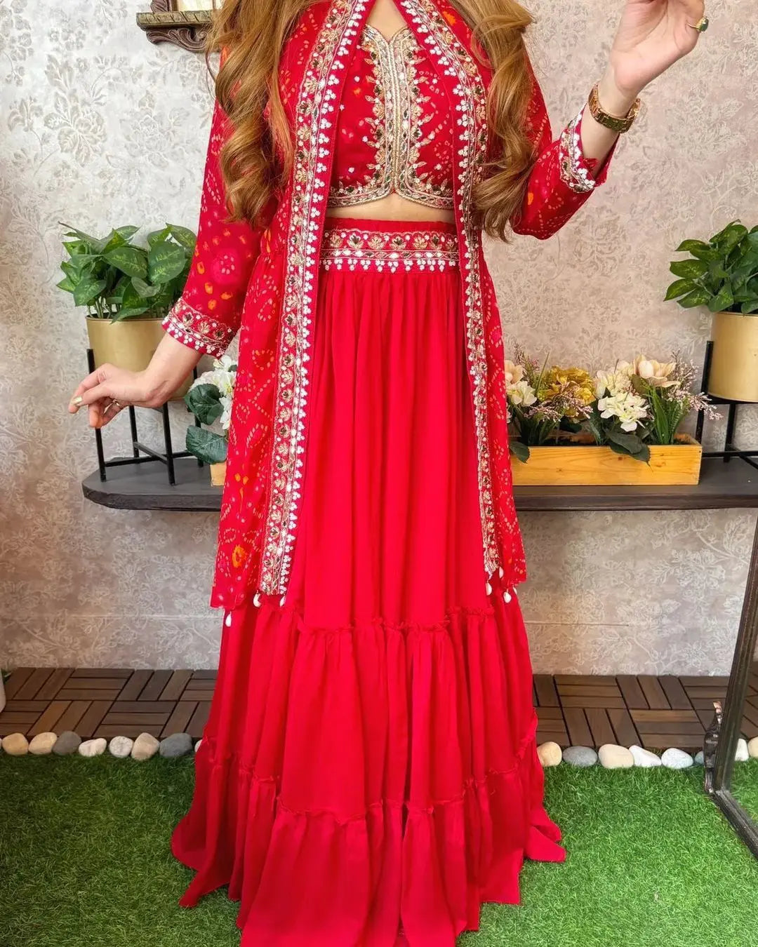 Sequence Embroidery work Bandhani Print Lehenga Shrug Set - Premium  from Ethenika.com - Just INR 2690! Shop now at Ethenika.com