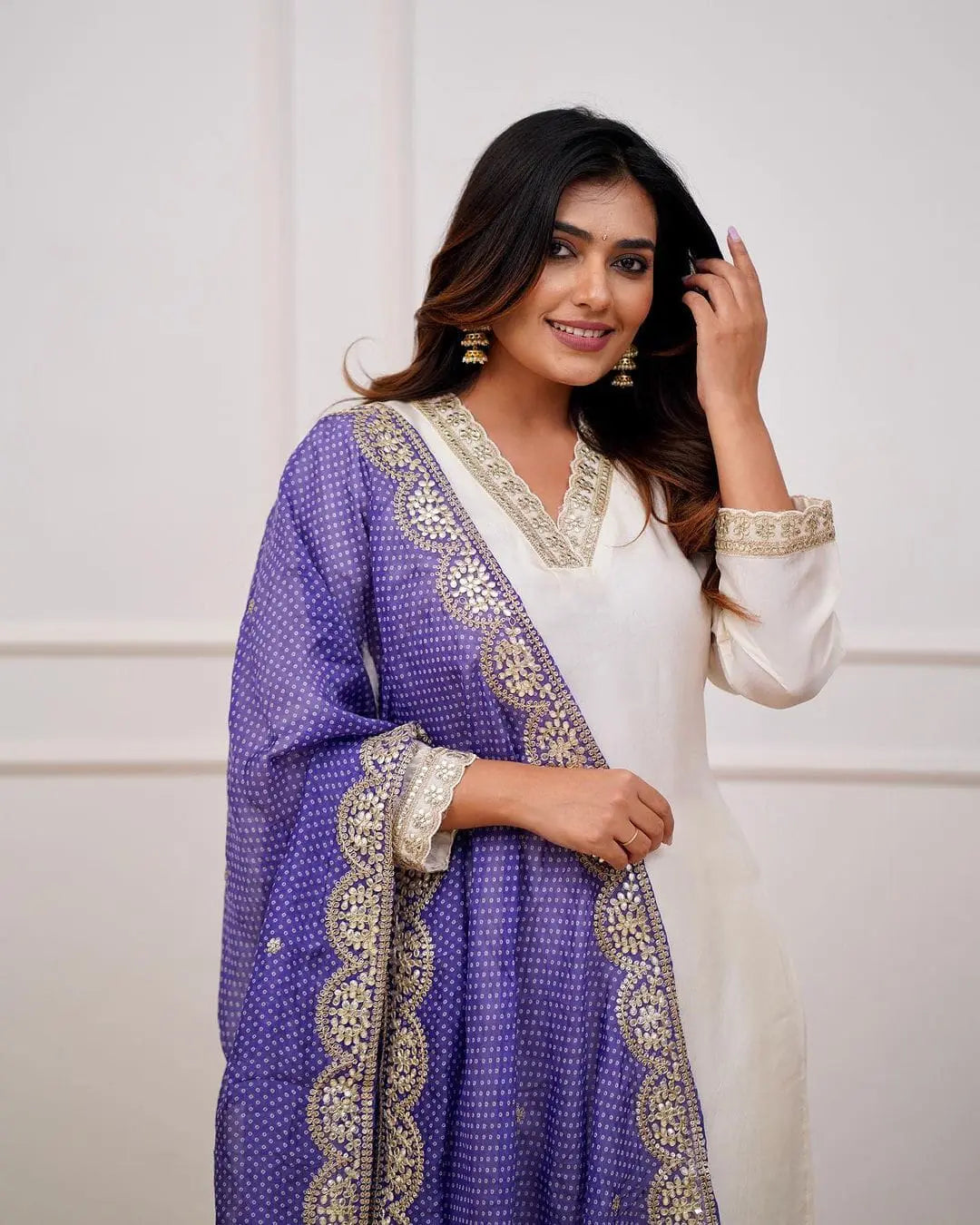 Cotton Silk V neck embroidery work Kurti Pant Dupatta Set - Premium  from Ethenika.com - Just INR 2190! Shop now at Ethenika.com