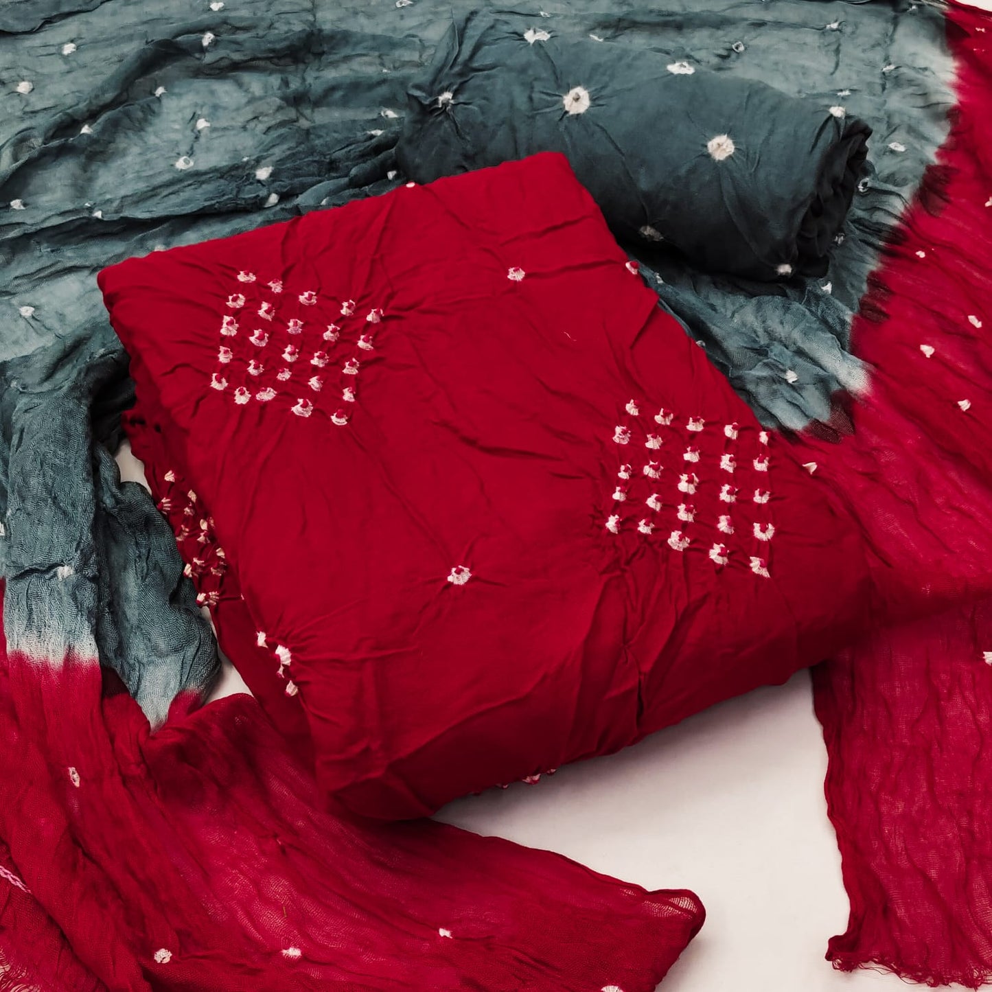 Reyon Contrast Bandhani Material (Unstitched) - Premium  from Ethenika.com - Just INR 1290! Shop now at Ethenika.com