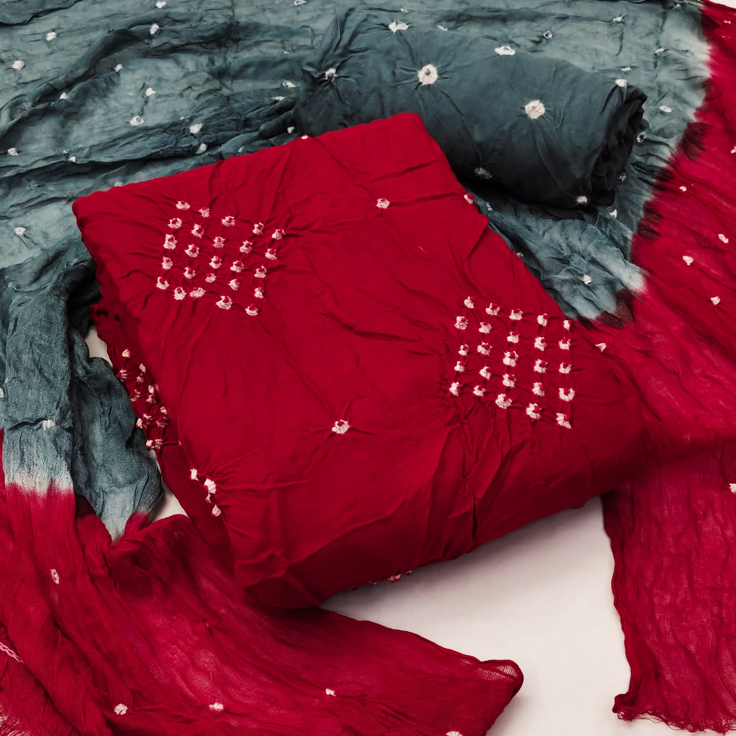 Reyon Contrast Bandhani Material (Unstitched) - Premium  from Ethenika.com - Just INR 1290! Shop now at Ethenika.com