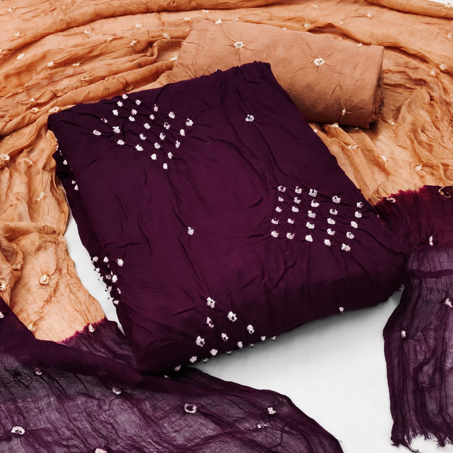 Reyon Contrast Bandhani Material (Unstitched) - Premium  from Ethenika.com - Just INR 1290! Shop now at Ethenika.com