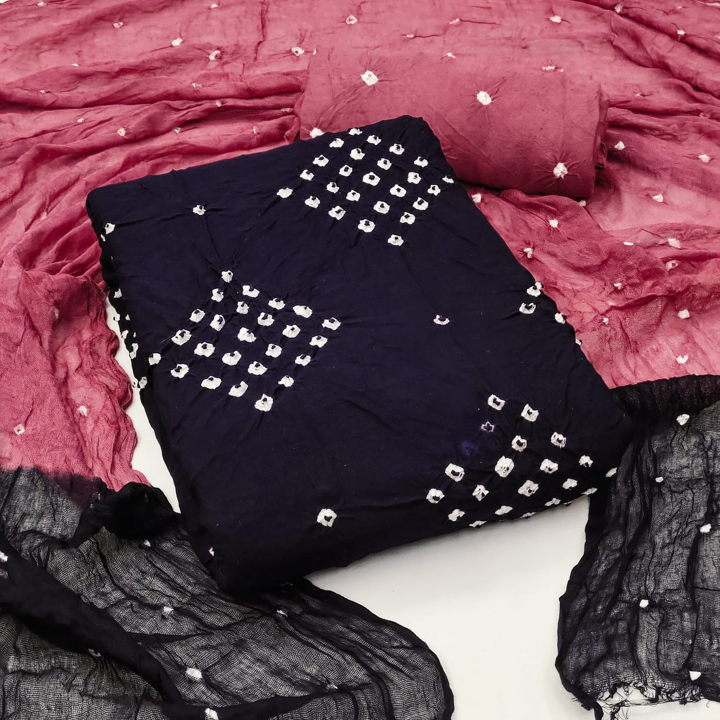 Reyon Contrast Bandhani Material (Unstitched) - Premium  from Ethenika.com - Just INR 1290! Shop now at Ethenika.com