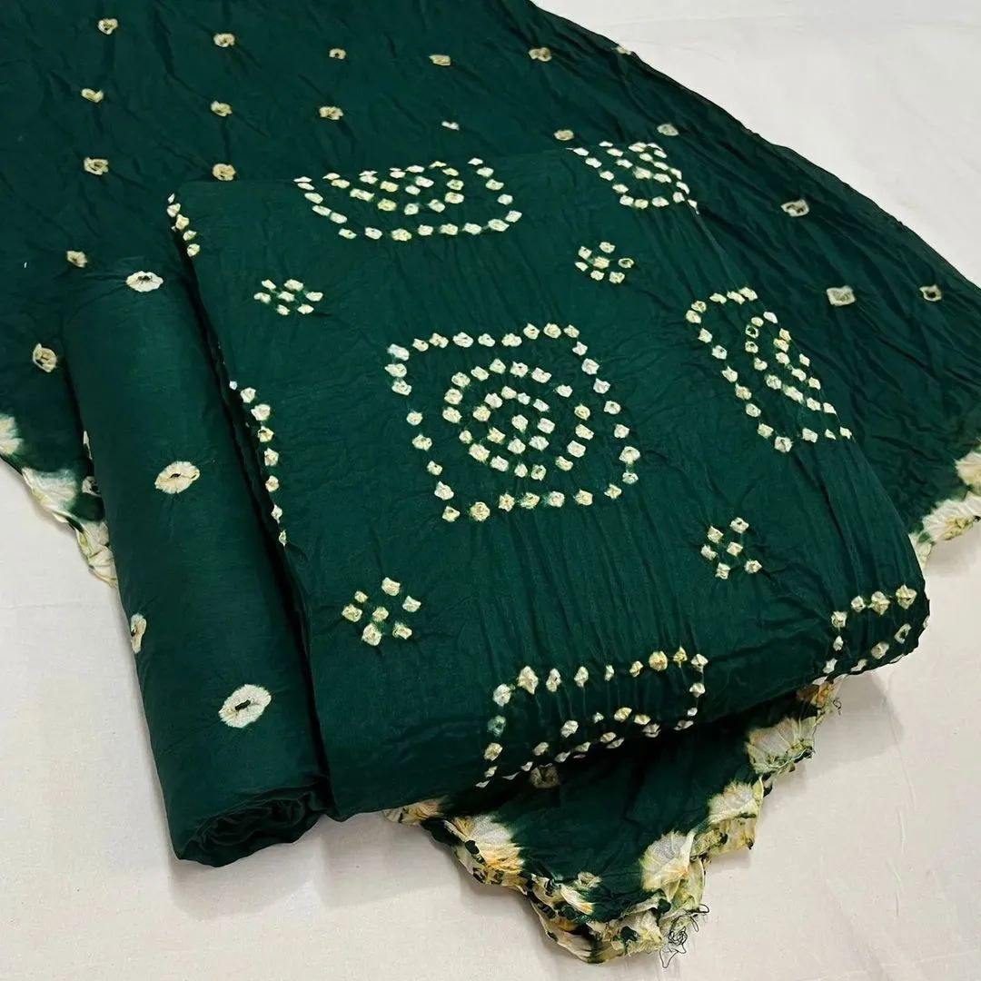 Cotton Satin Self Colour Kutchi Bandhani Material (Unstitched) - Premium from Ethenika.com - Just INR 1390! Shop now at Ethenika.com