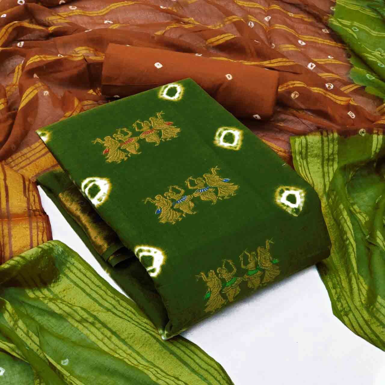 Cotton Golden Embroidery Bandhani Material (Unstitched) - Premium  from Ethenika.com - Just INR 1390! Shop now at Ethenika.com