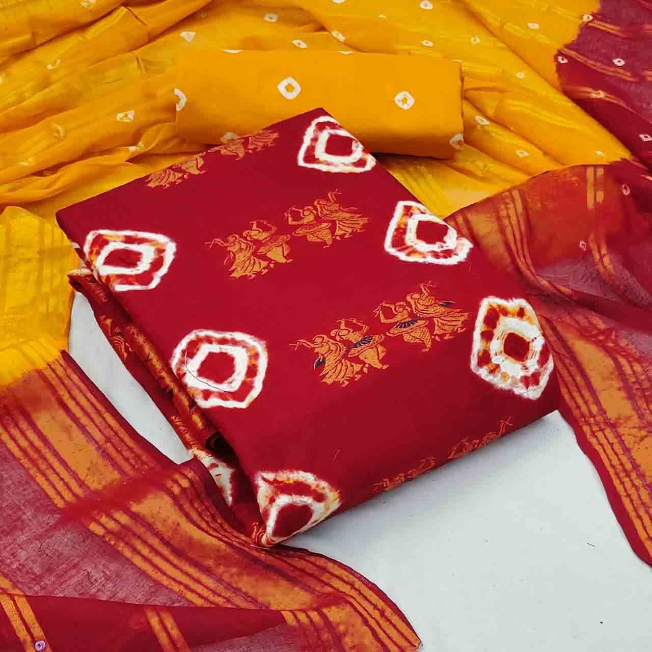 Cotton Golden Embroidery Bandhani Material (Unstitched) - Premium  from Ethenika.com - Just INR 1390! Shop now at Ethenika.com