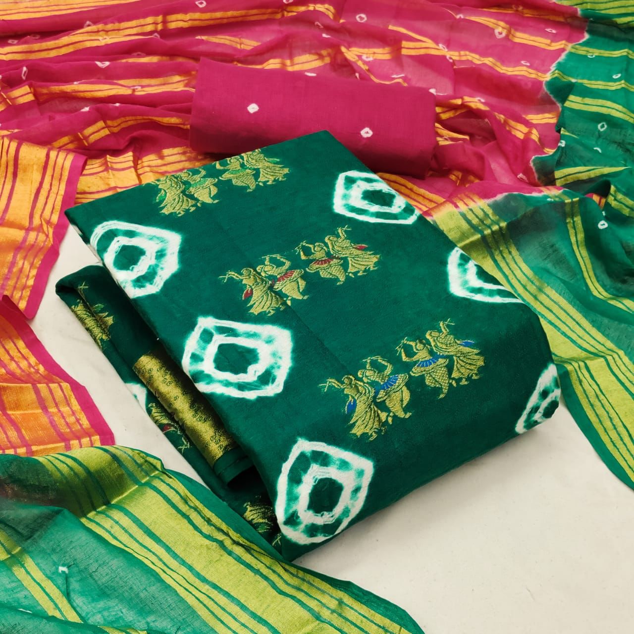 Cotton Golden Embroidery Bandhani Material (Unstitched) - Premium  from Ethenika.com - Just INR 1390! Shop now at Ethenika.com