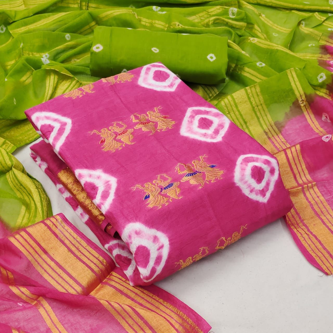 Cotton Golden Embroidery Bandhani Material (Unstitched) - Premium  from Ethenika.com - Just INR 1390! Shop now at Ethenika.com