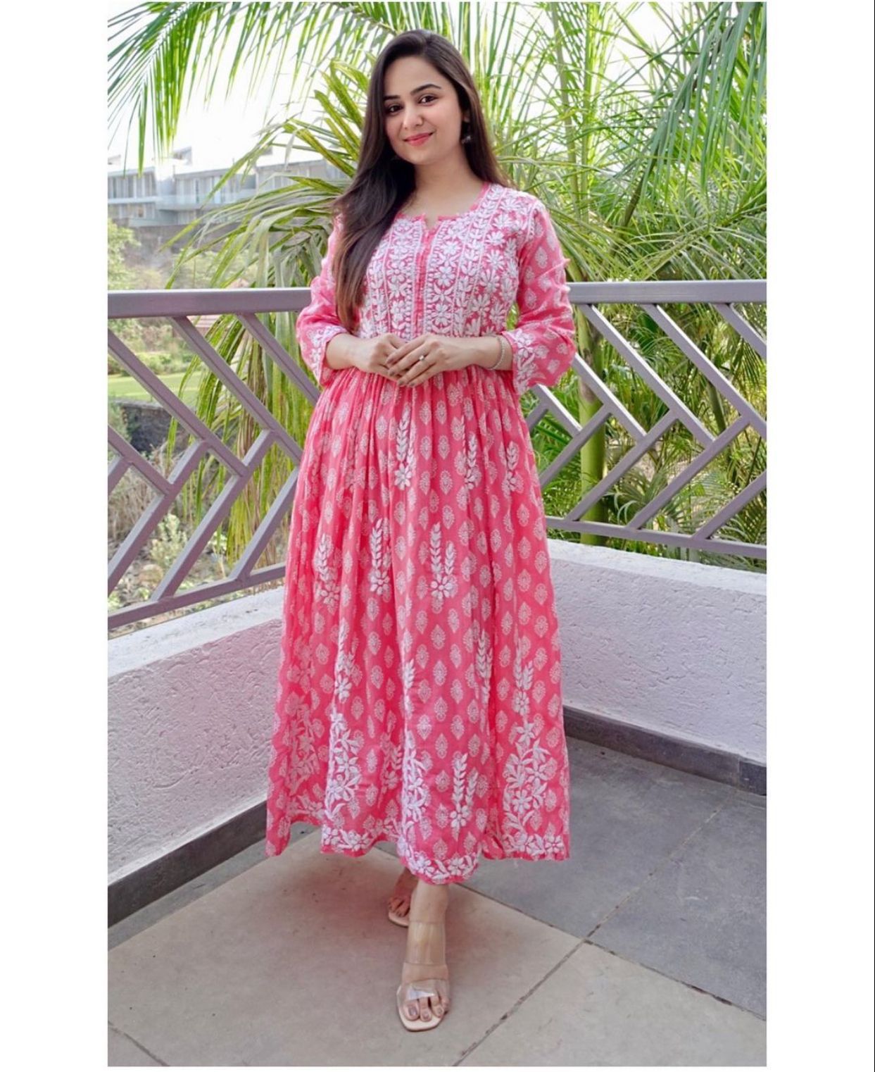 Printed work with Chikankari Embroided Gown - Premium from Ethenika.com - Just INR 1490! Shop now at Ethenika.com
